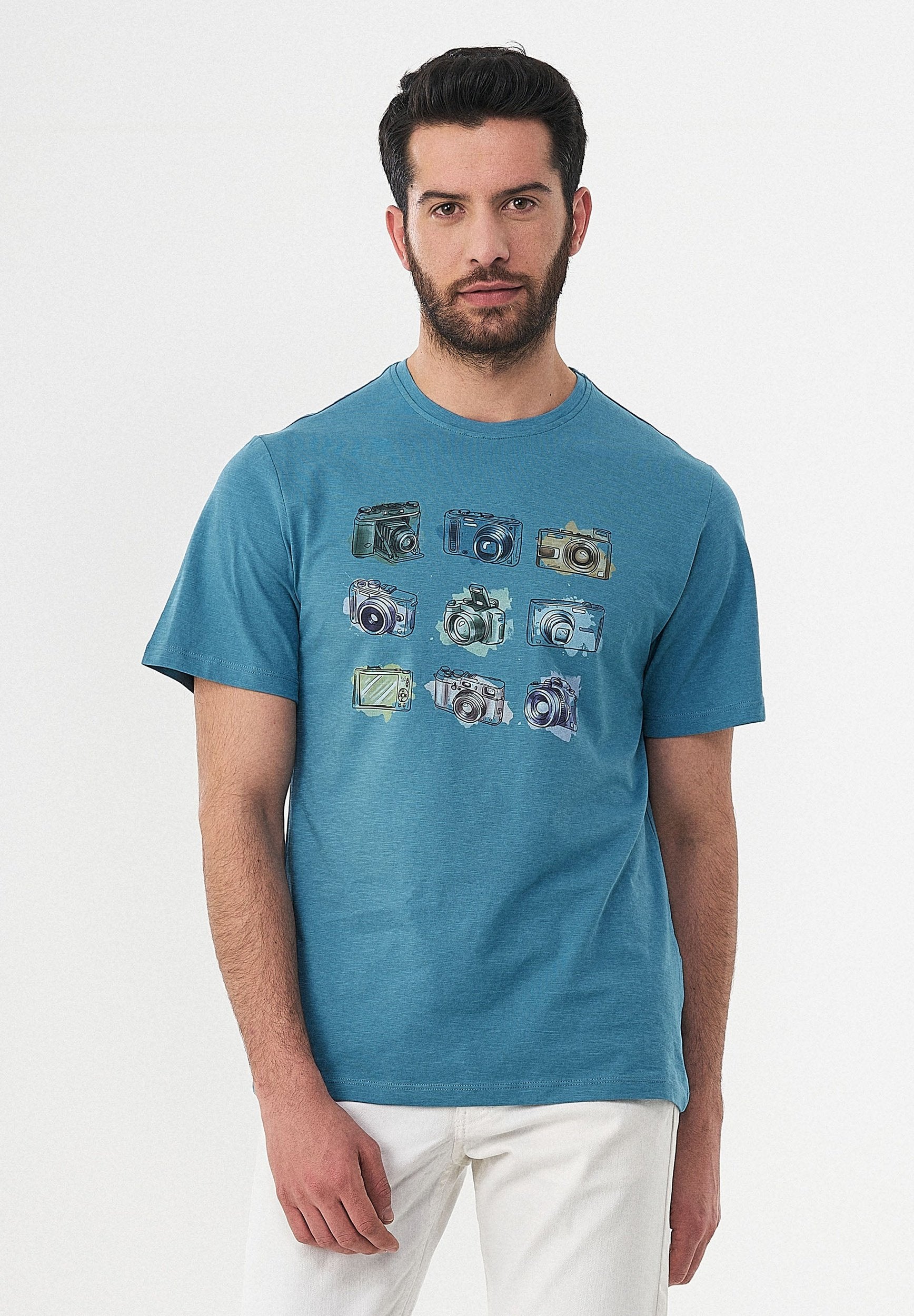 T-Shirt aus Bio-Baumwolle mit Kamera-Print