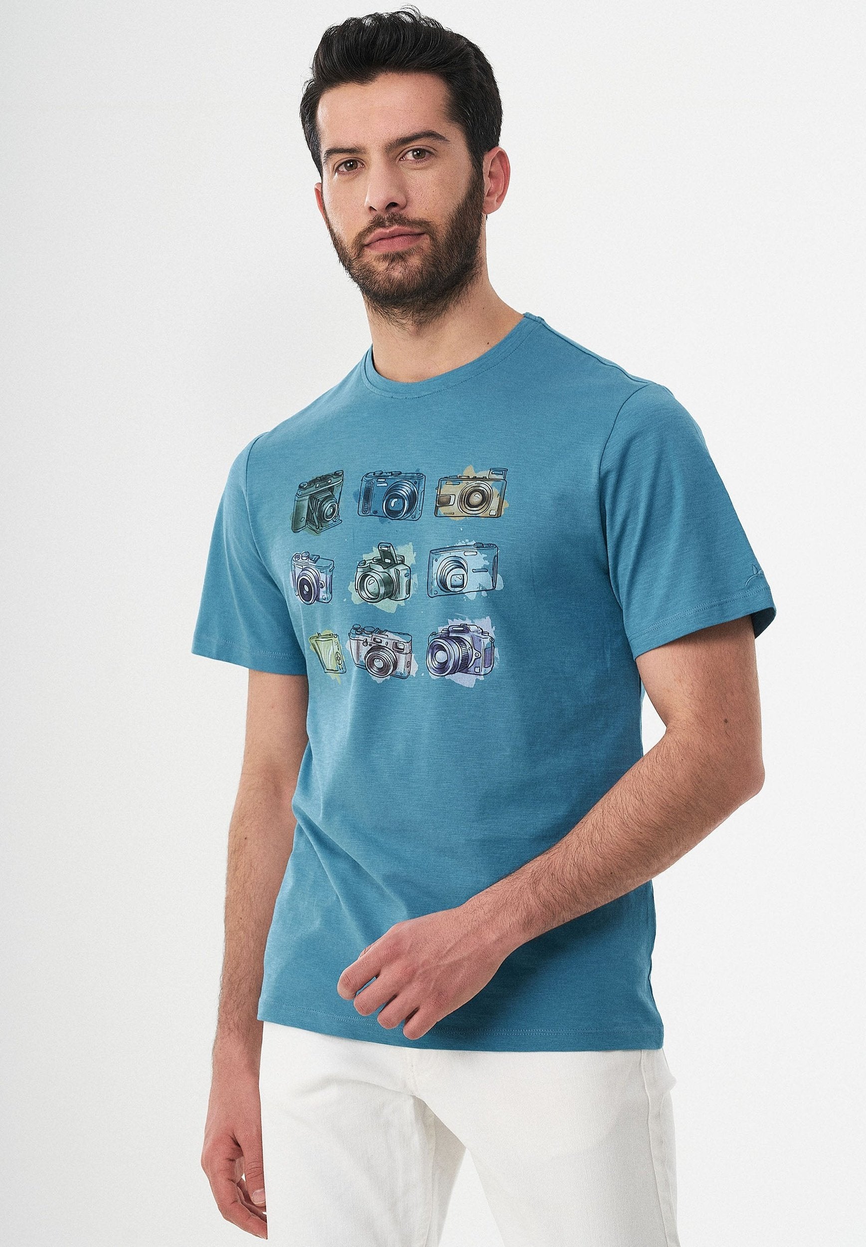 T-Shirt aus Bio-Baumwolle mit Kamera-Print