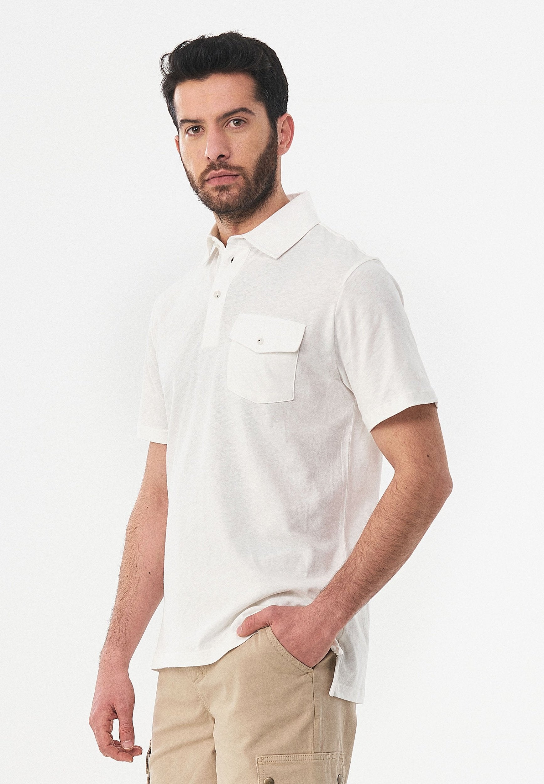 Poloshirt aus Leinengemisch mit Brusttasche