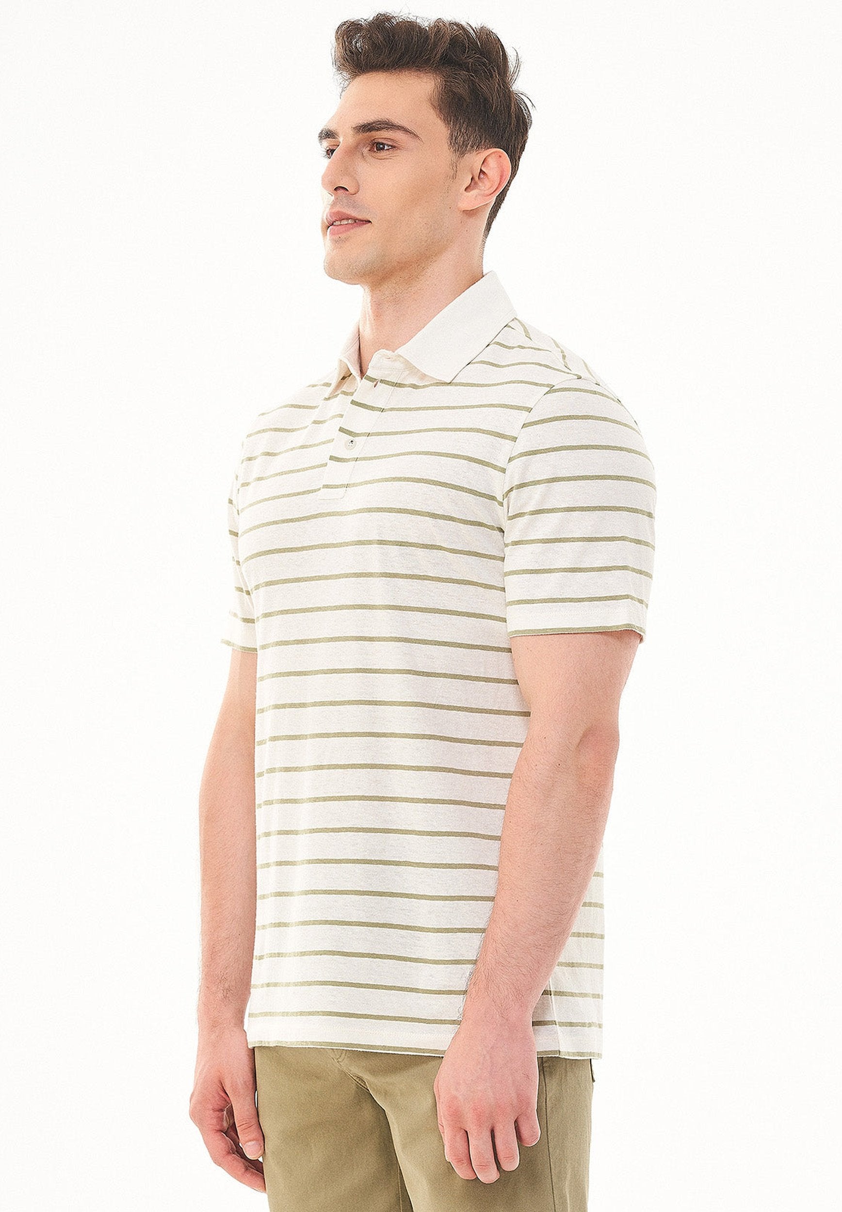 Gestreiftes Poloshirt aus Bio-Baumwolle und Leinen