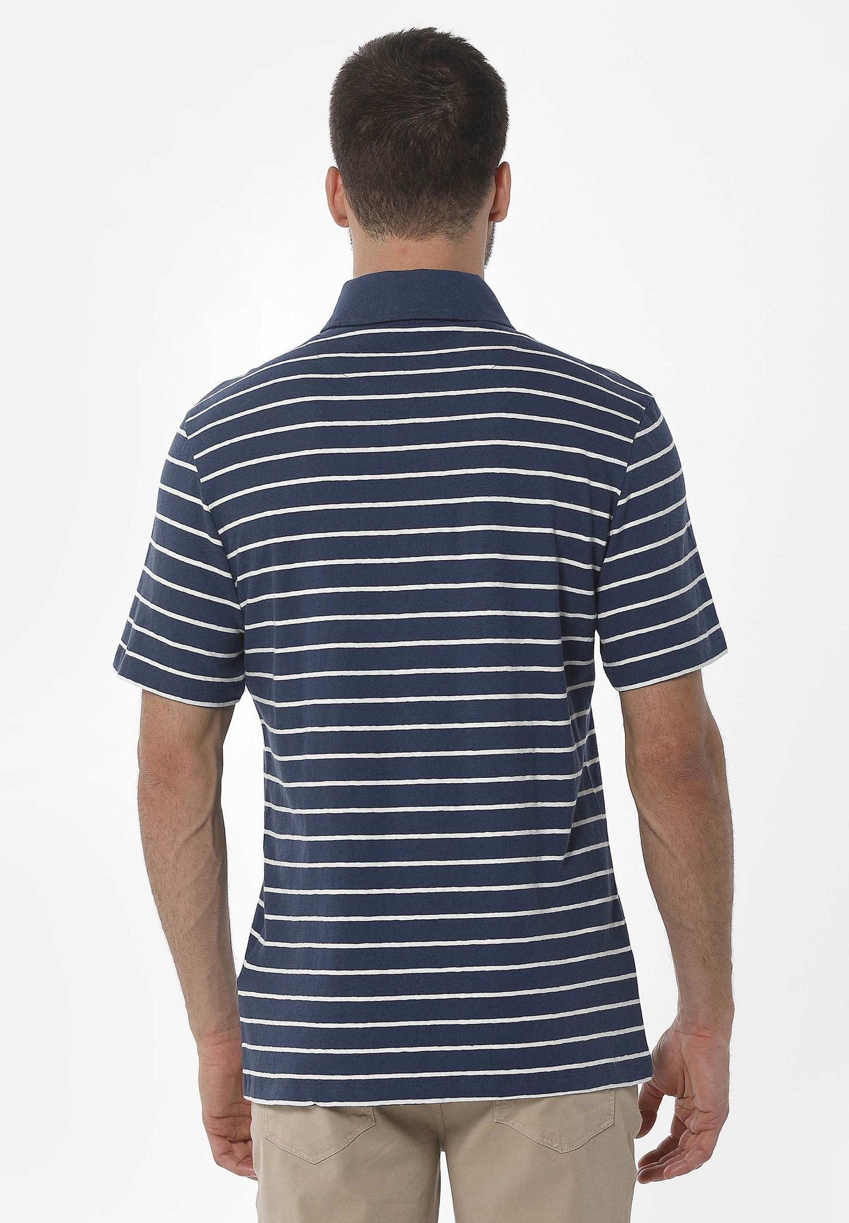 Gestreiftes Poloshirt aus Bio-Baumwolle und Leinen