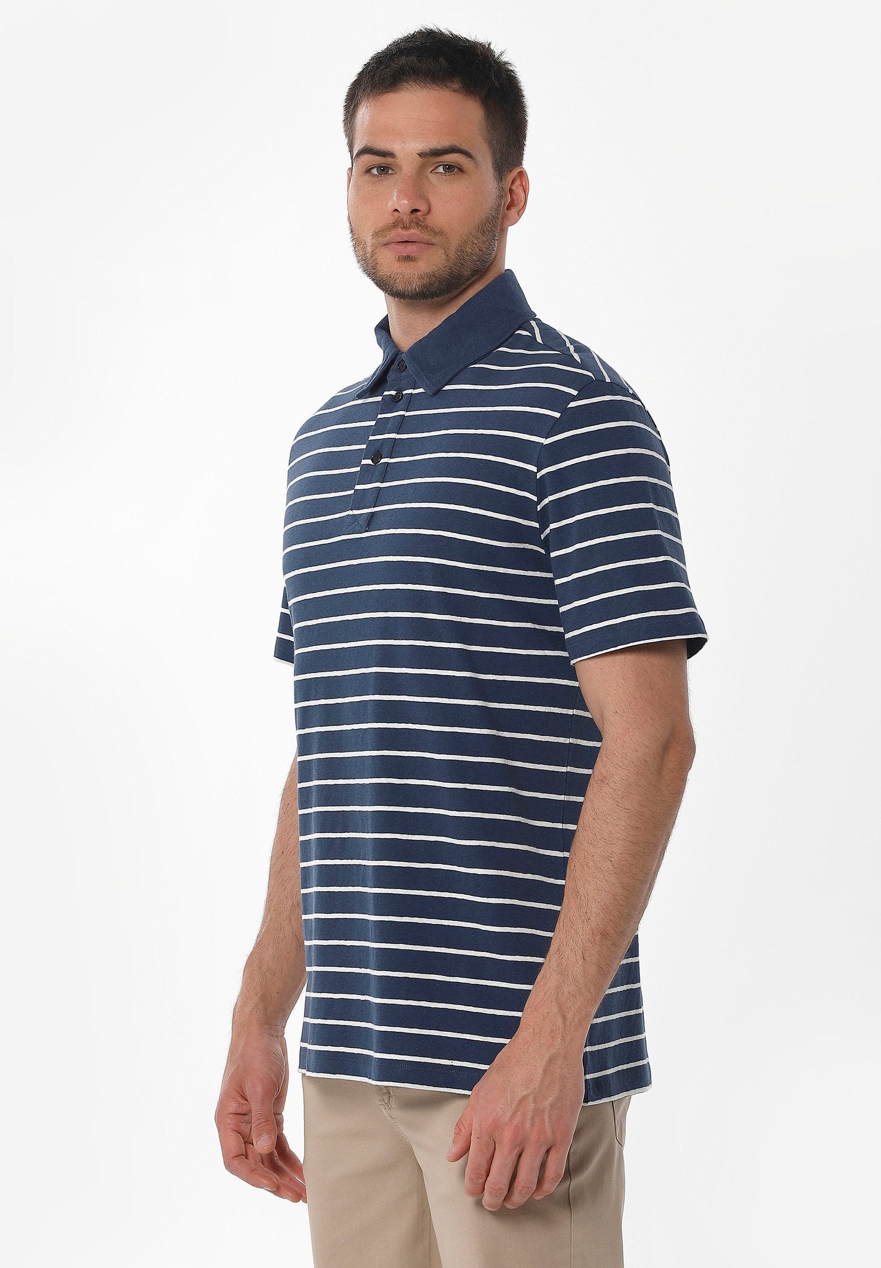 Gestreiftes Poloshirt aus Bio-Baumwolle und Leinen