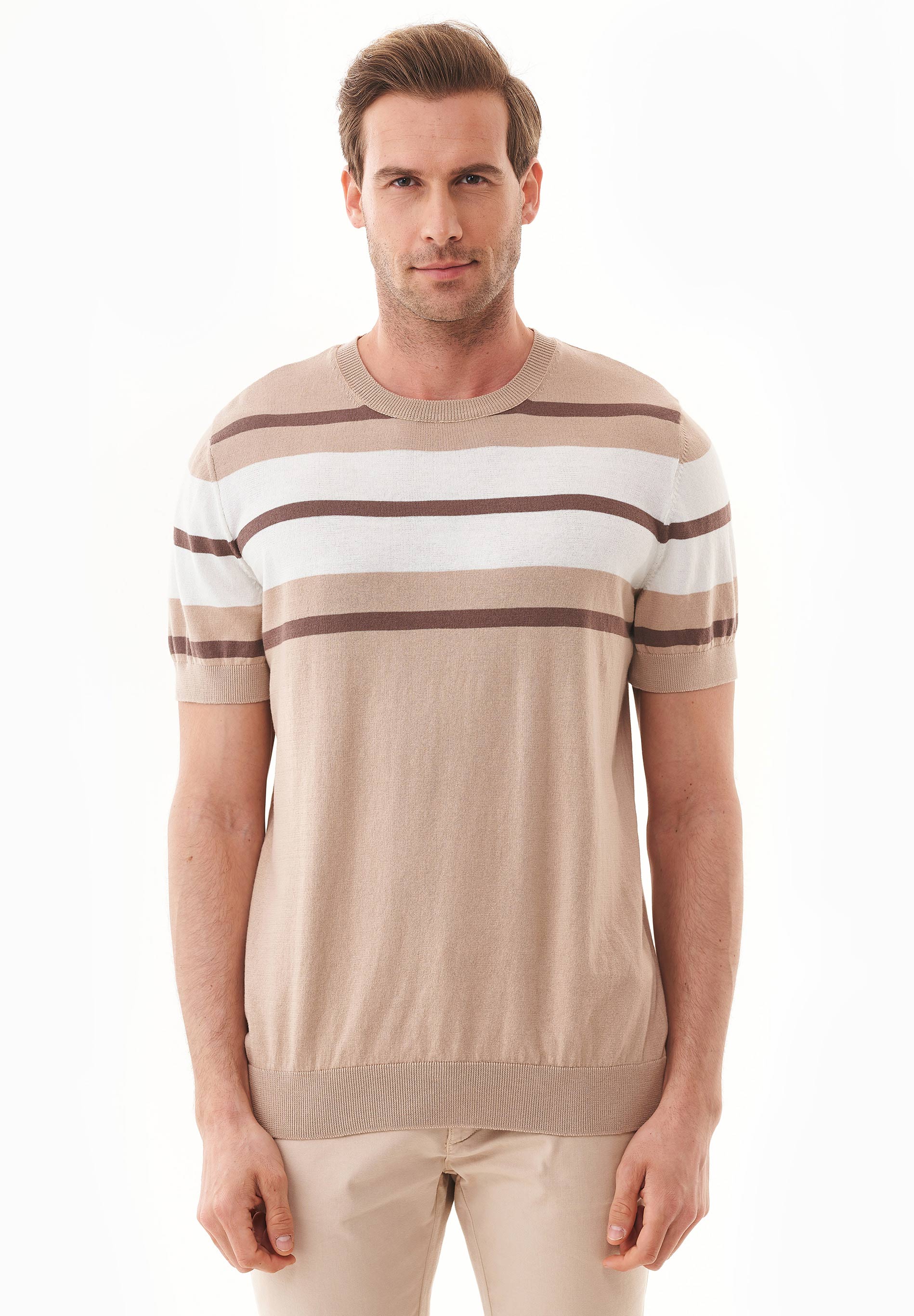 Feinstrick-T-Shirt aus Bio-Baumwolle mit Streifen