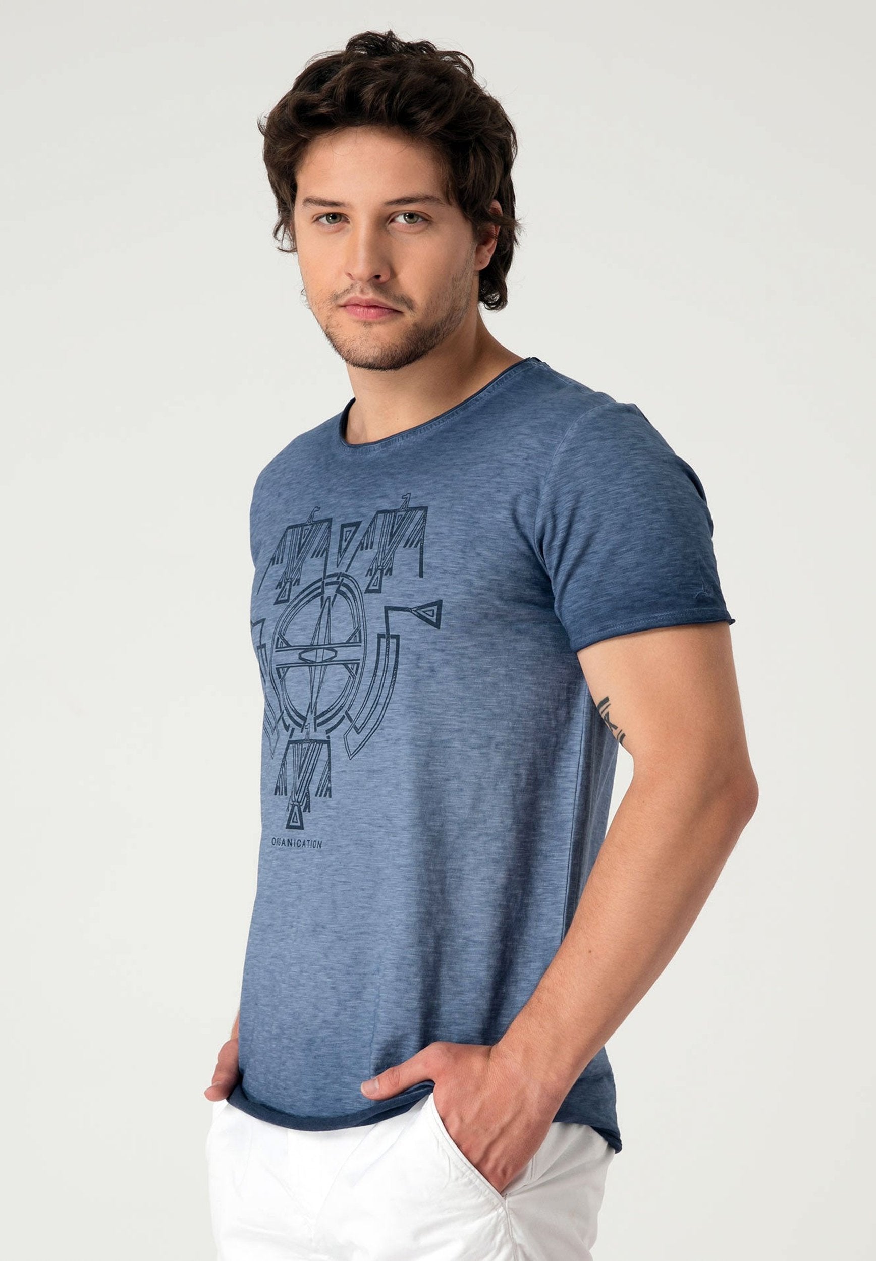 Raw-edge T-Shirt aus Bio-Baumwolle mit Print