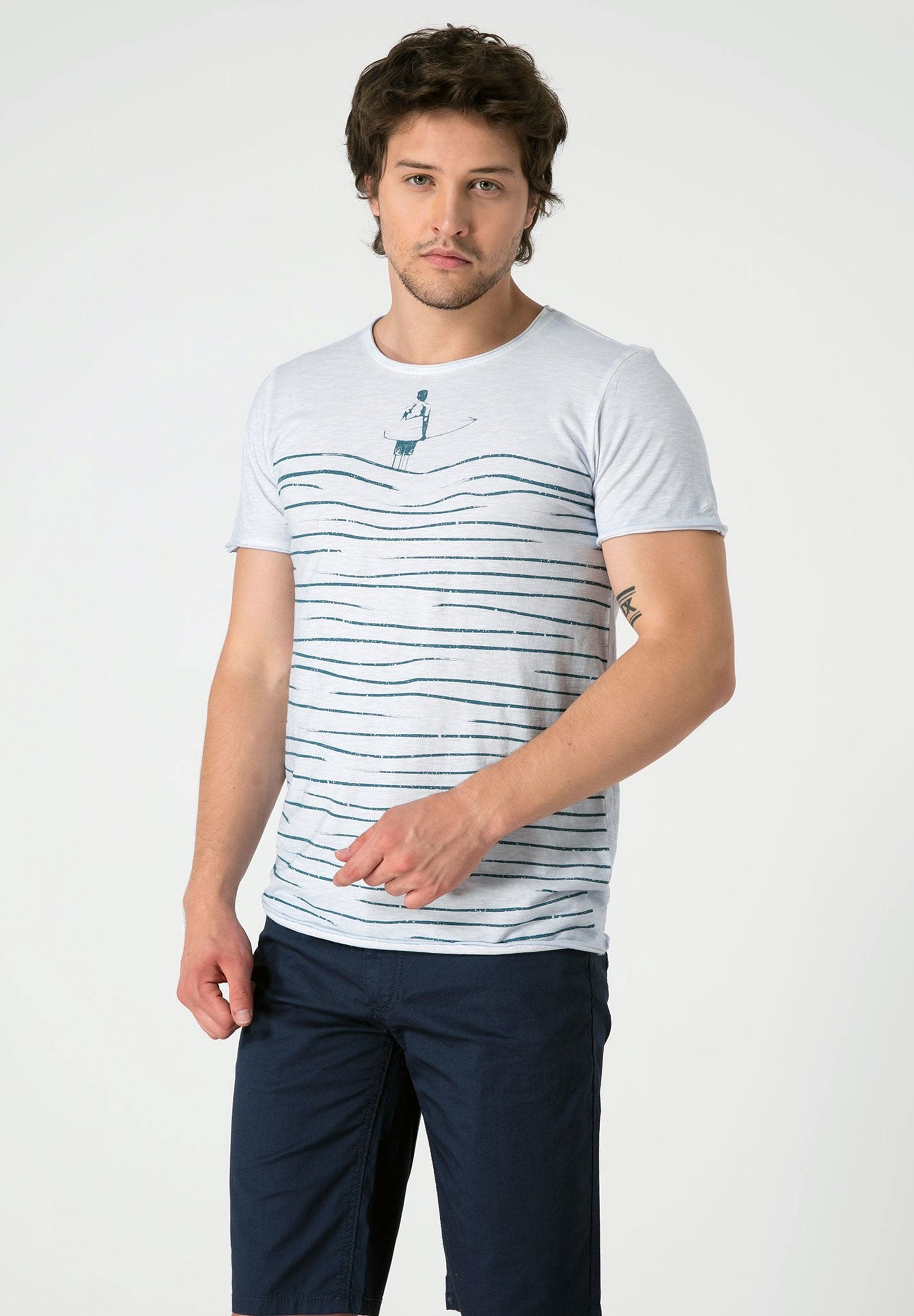 Raw-edge T-Shirt aus Bio-Baumwolle mit Line Print