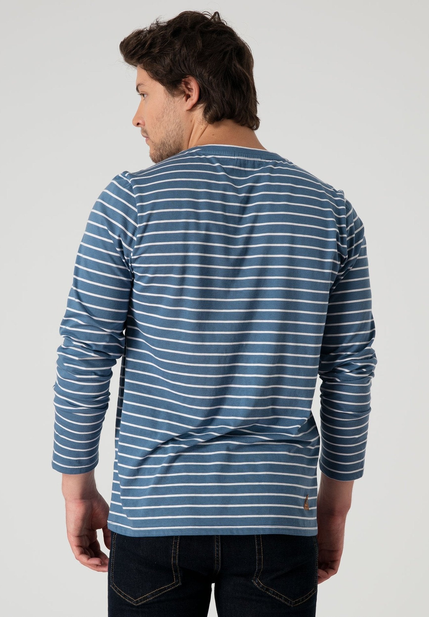 Gestreiftes Henley Langarmshirt aus Bio-Baumwolle mit Knopfleiste