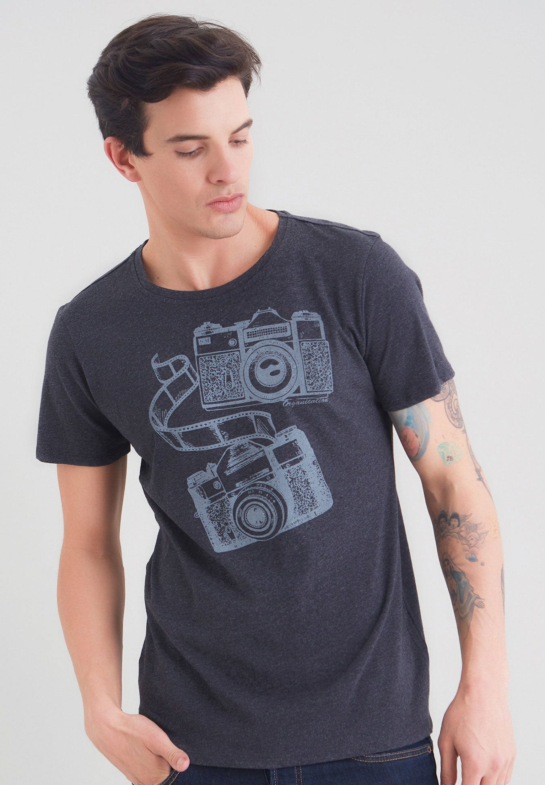Kurzarm T-Shirt aus Bio-Baumwolle mit Fotoaparat - Print