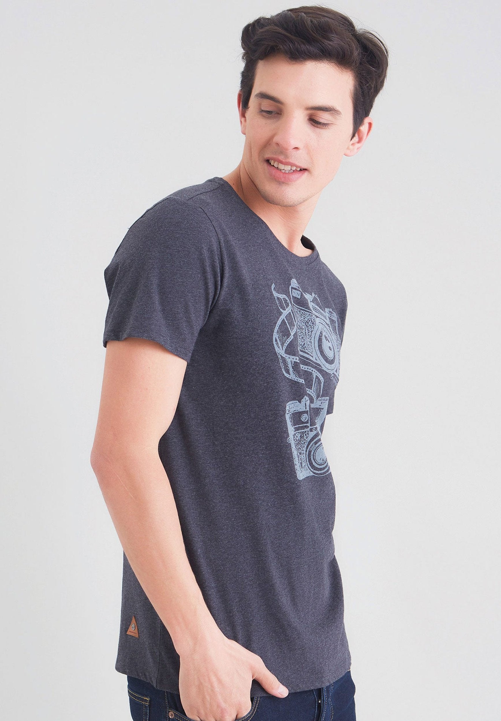 Kurzarm T-Shirt aus Bio-Baumwolle mit Fotoaparat - Print