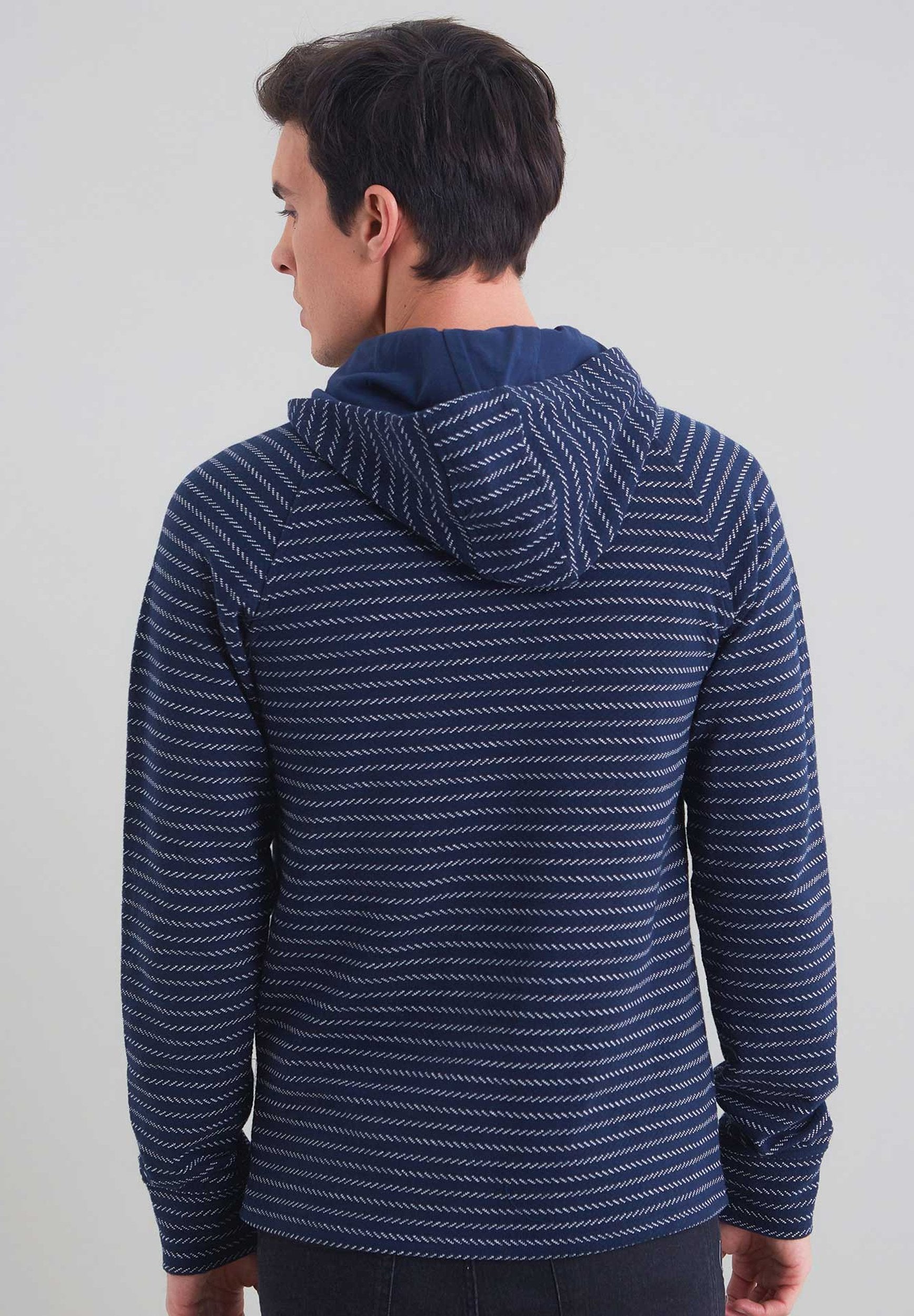 Ringel Kapuzensweater aus Bio-Baumwolle mit Knopfleiste