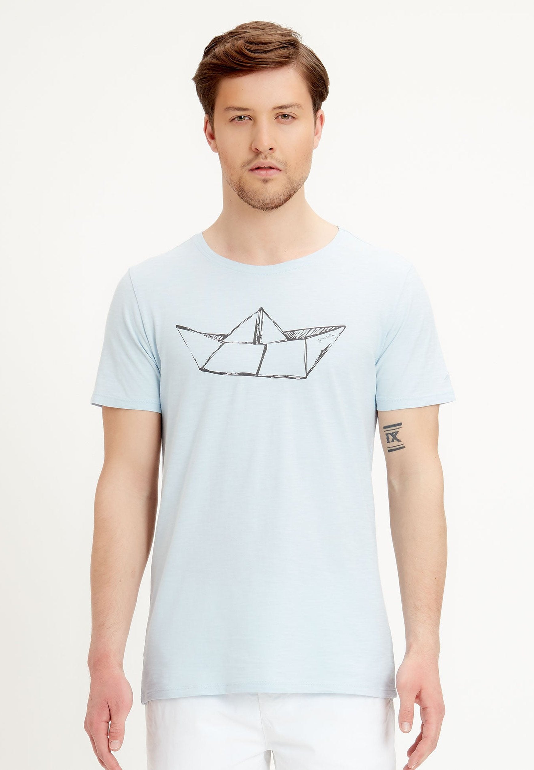 T-Shirt aus Bio-Baumwolle mit Papierschiff-Druck