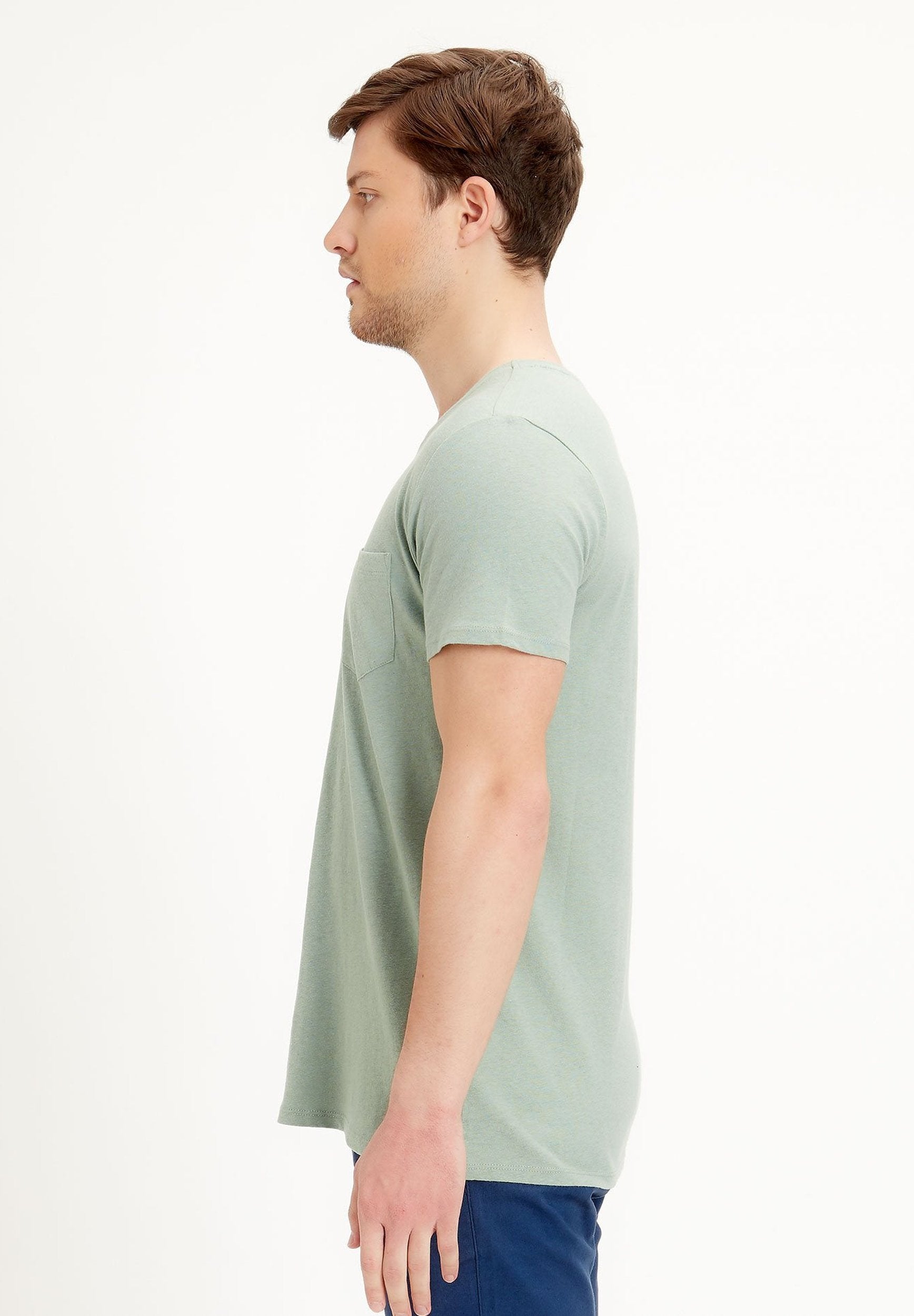 T-Shirt aus Leinen-Bio-Baumwolle-Mix mit Brusttasche