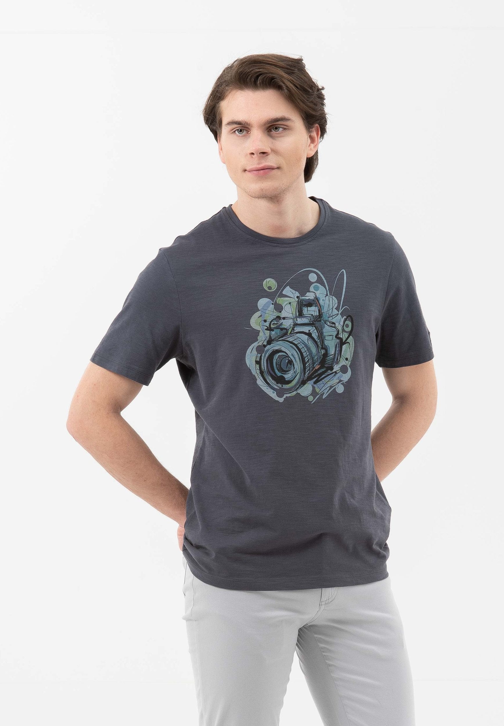 T-Shirt aus Bio-Baumwolle mit Kamera-Print