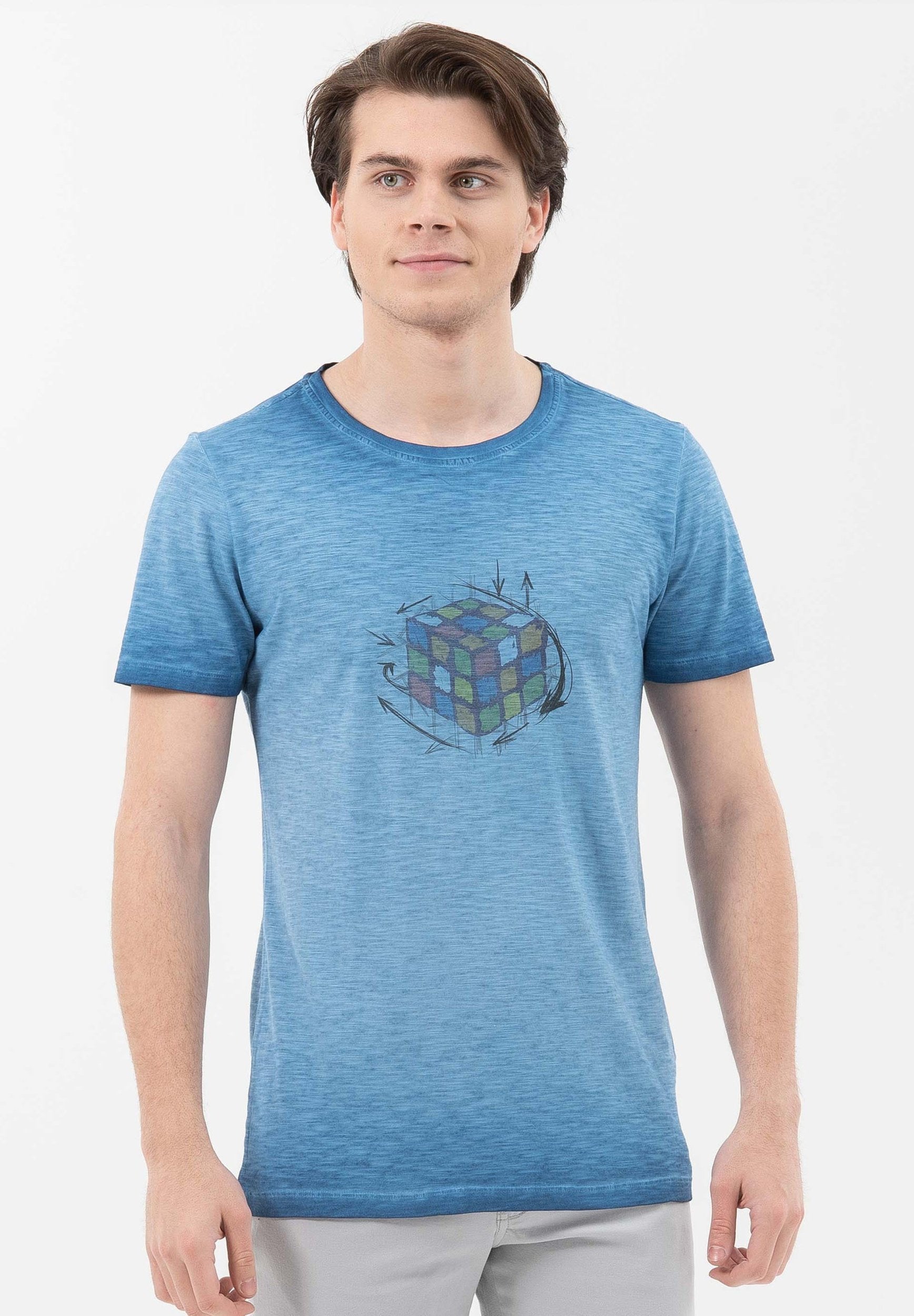 Garment Dyed T-Shirt aus Bio-Baumwolle mit Rubik's Cube-Print