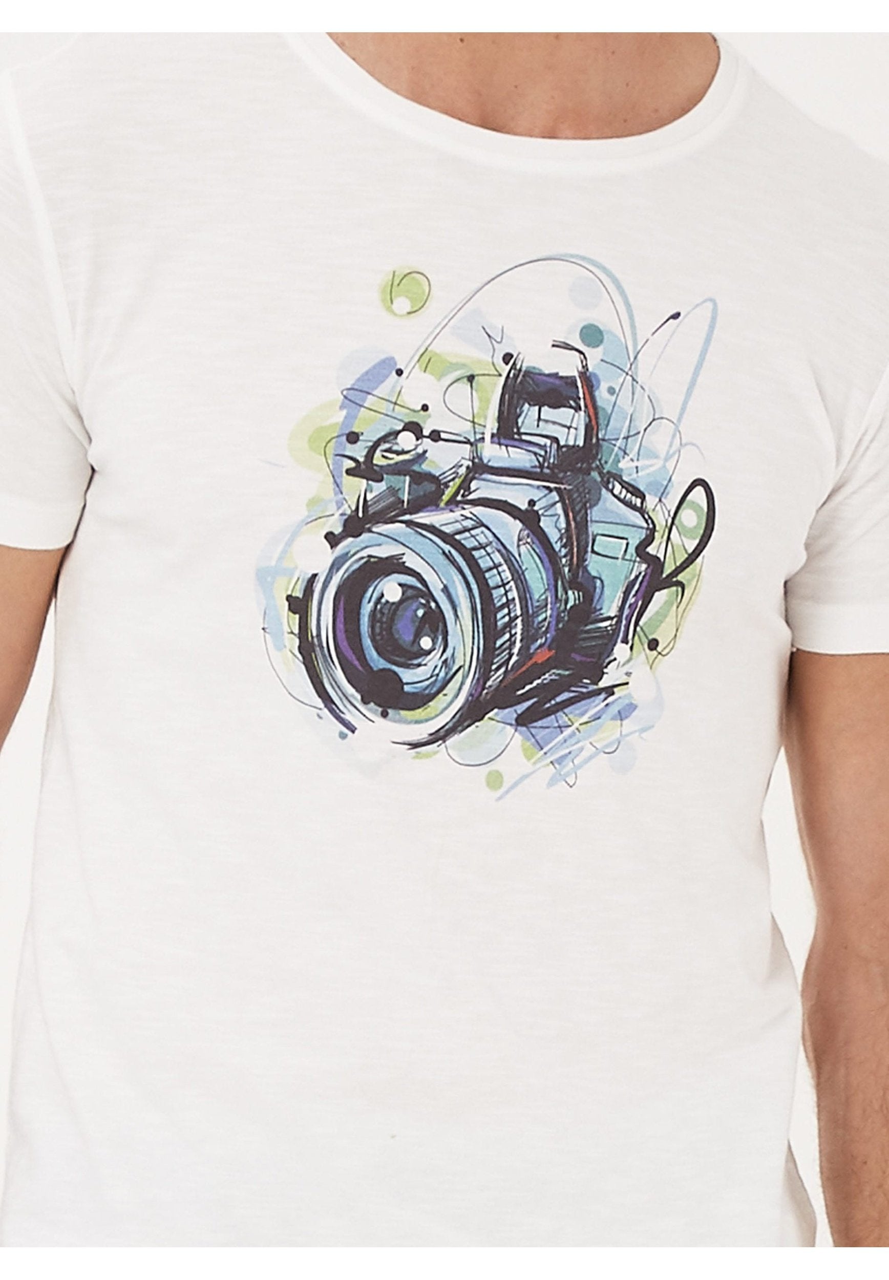T-Shirt aus Bio-Baumwolle mit Kamera-Print