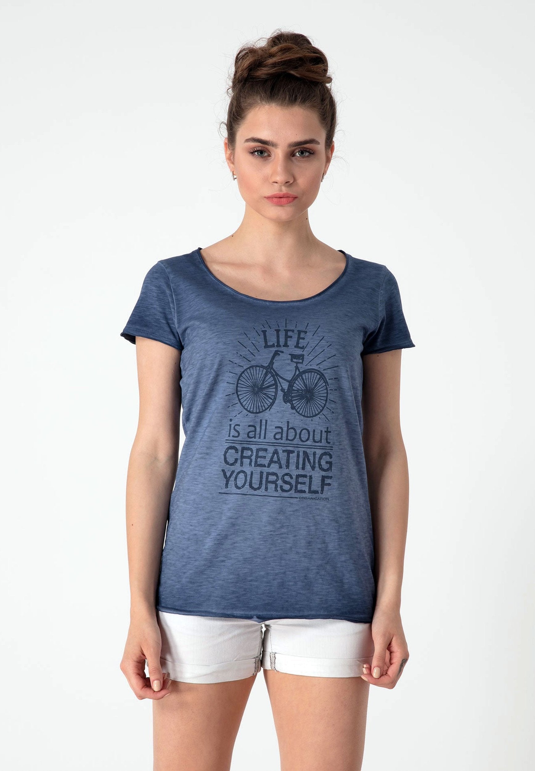 T-Shirt aus Bio-Baumwolle mit Fahrrad Motive und Textaufdruck