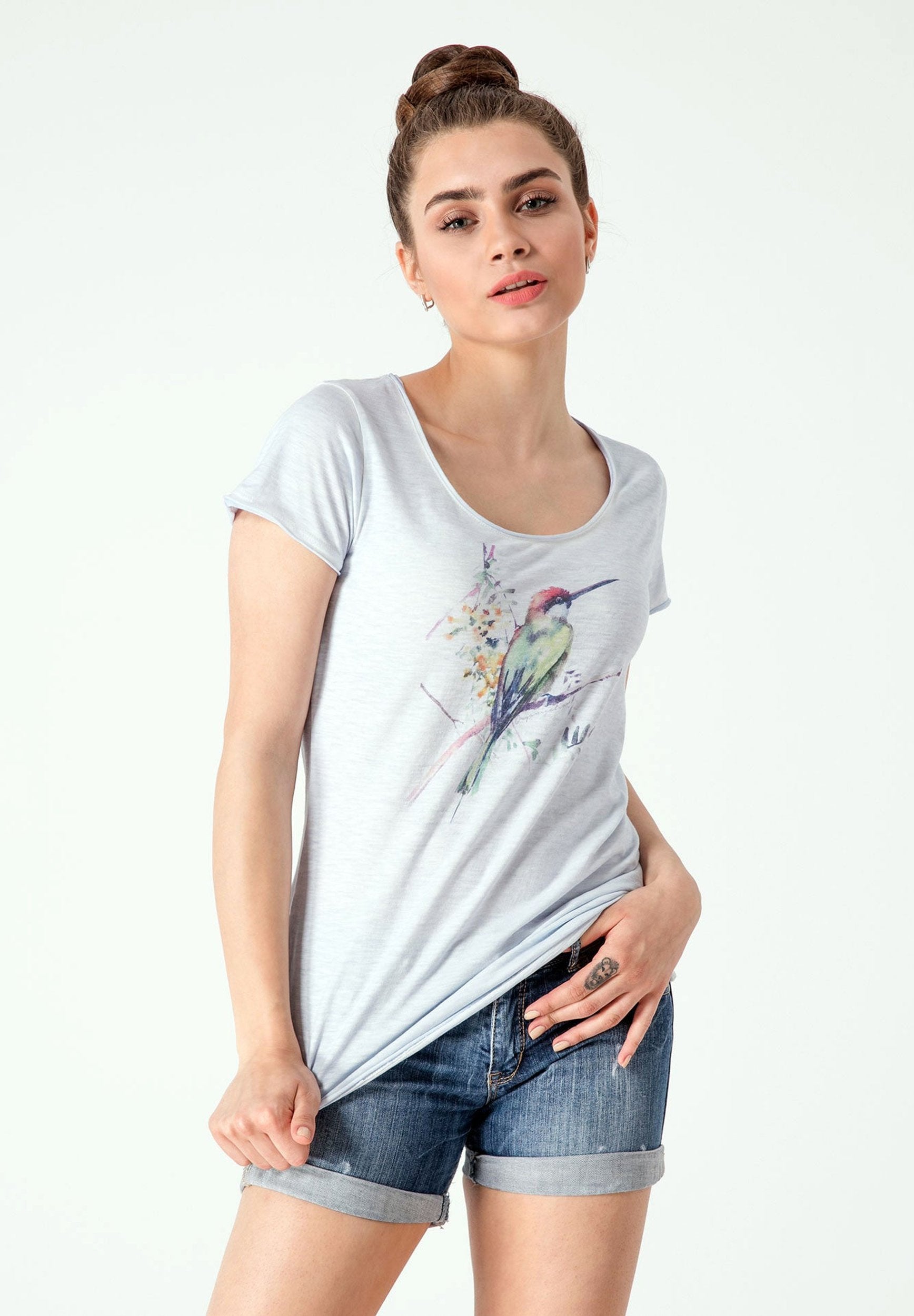 Bedrucktes T-Shirt aus Bio-Baumwolle mit Vogel Motive