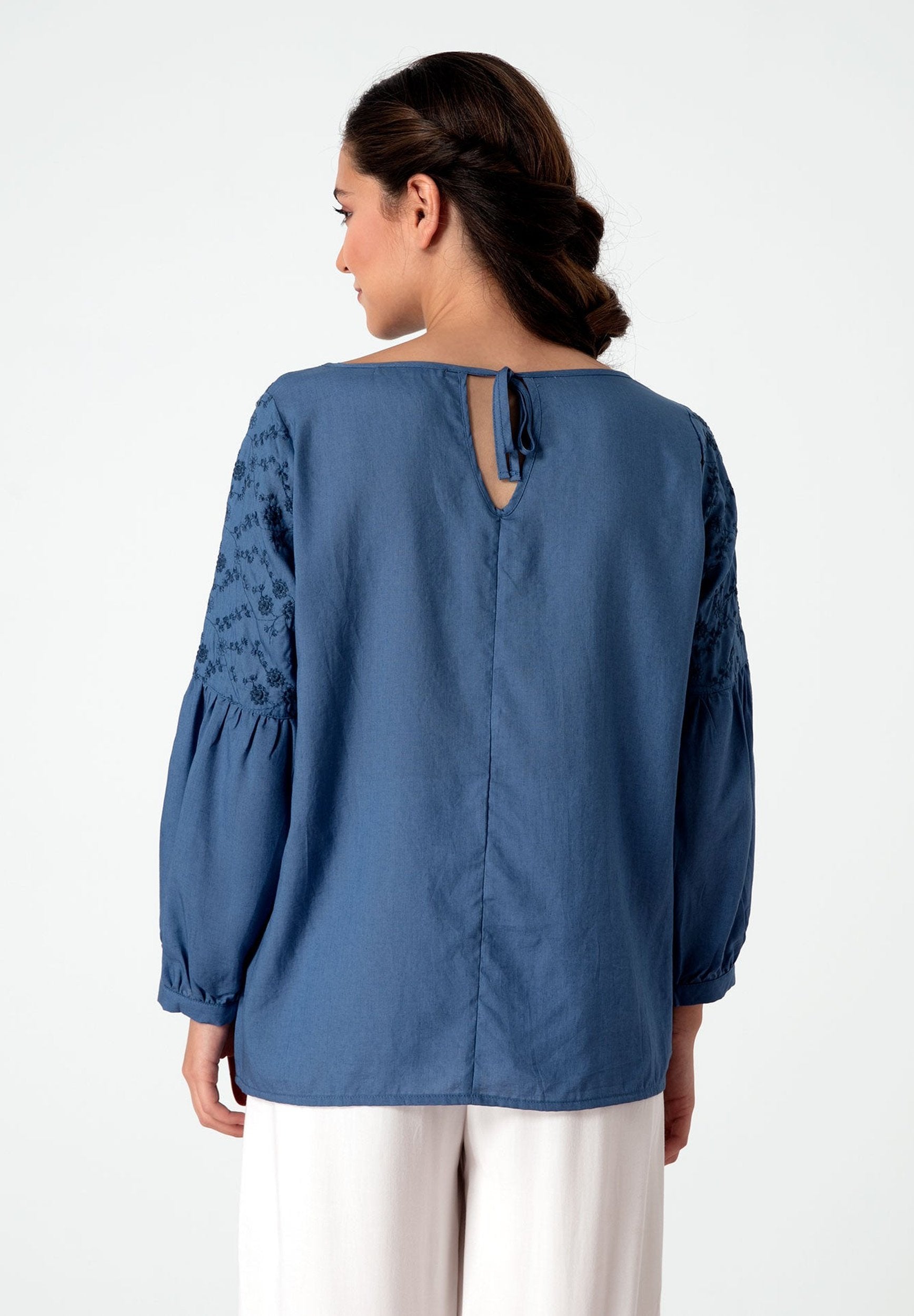 Langarm Bluse aus TENCEL™ Lyocell mit Stickerei