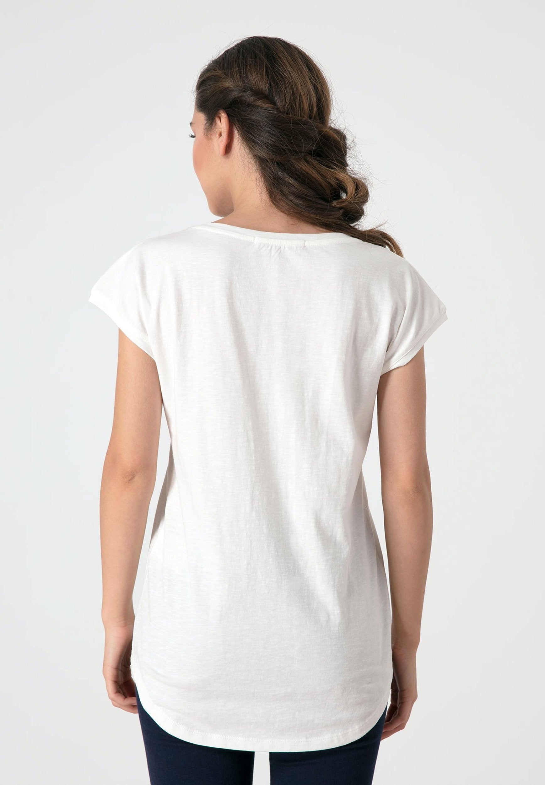 T-Shirt aus Bio-Baumwolle mit tiefem V-Ausschnitt und längerem Rückenteil