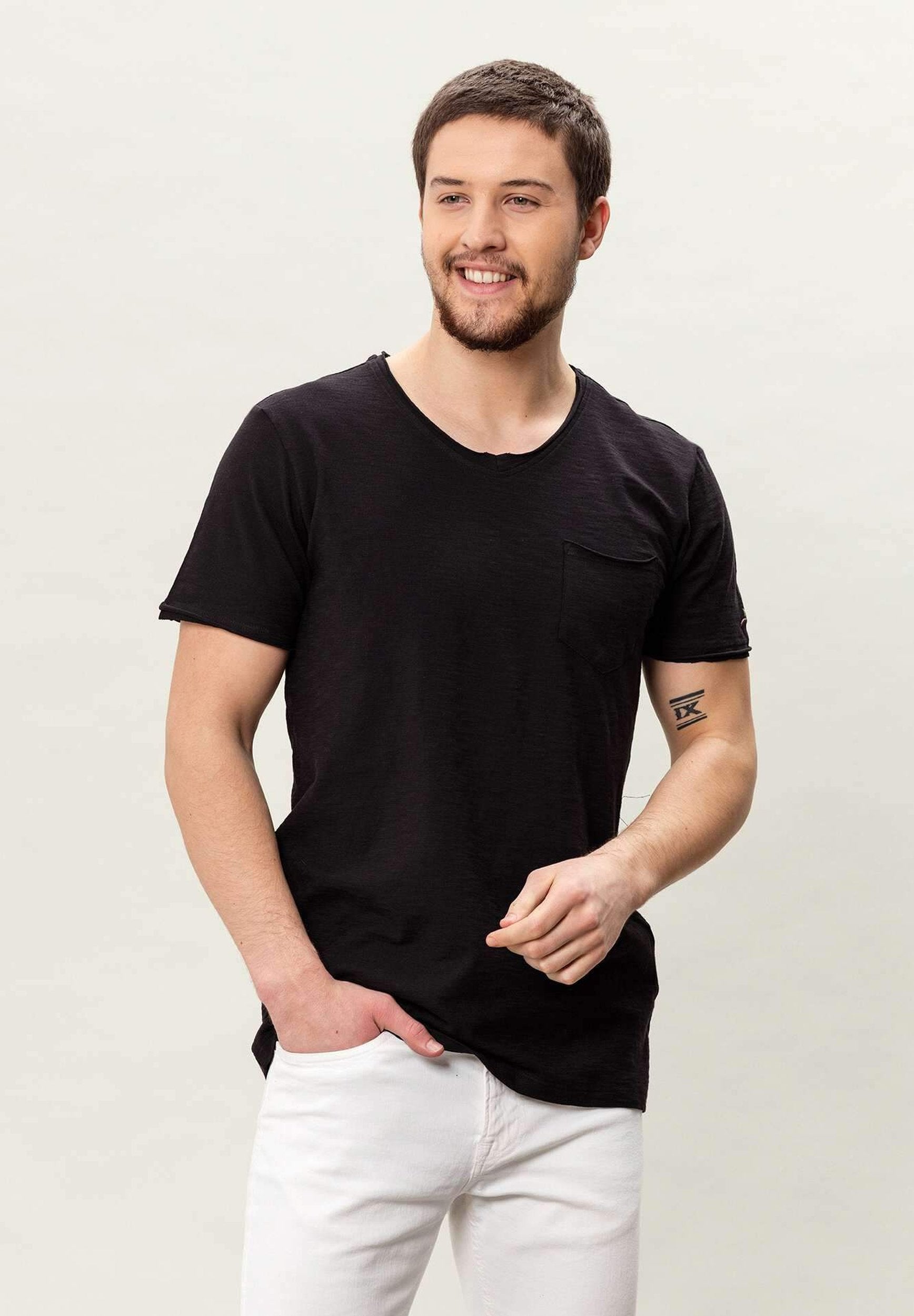 Herren Öko T-shirt mit Brusttache MOR3067 Schwarz