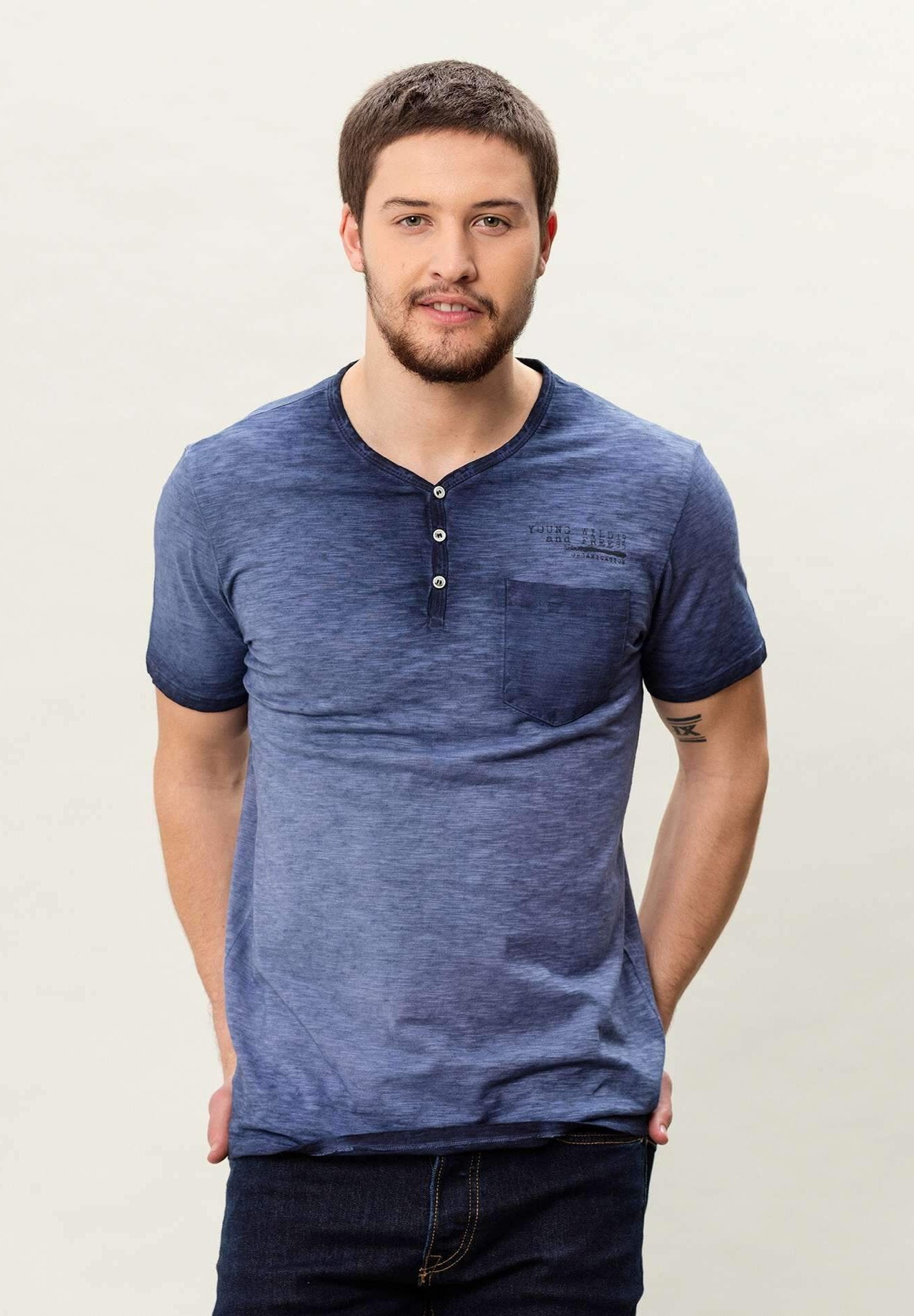 Herren Henley Bio T-shirt Fairtrade MOR3097 Indigo