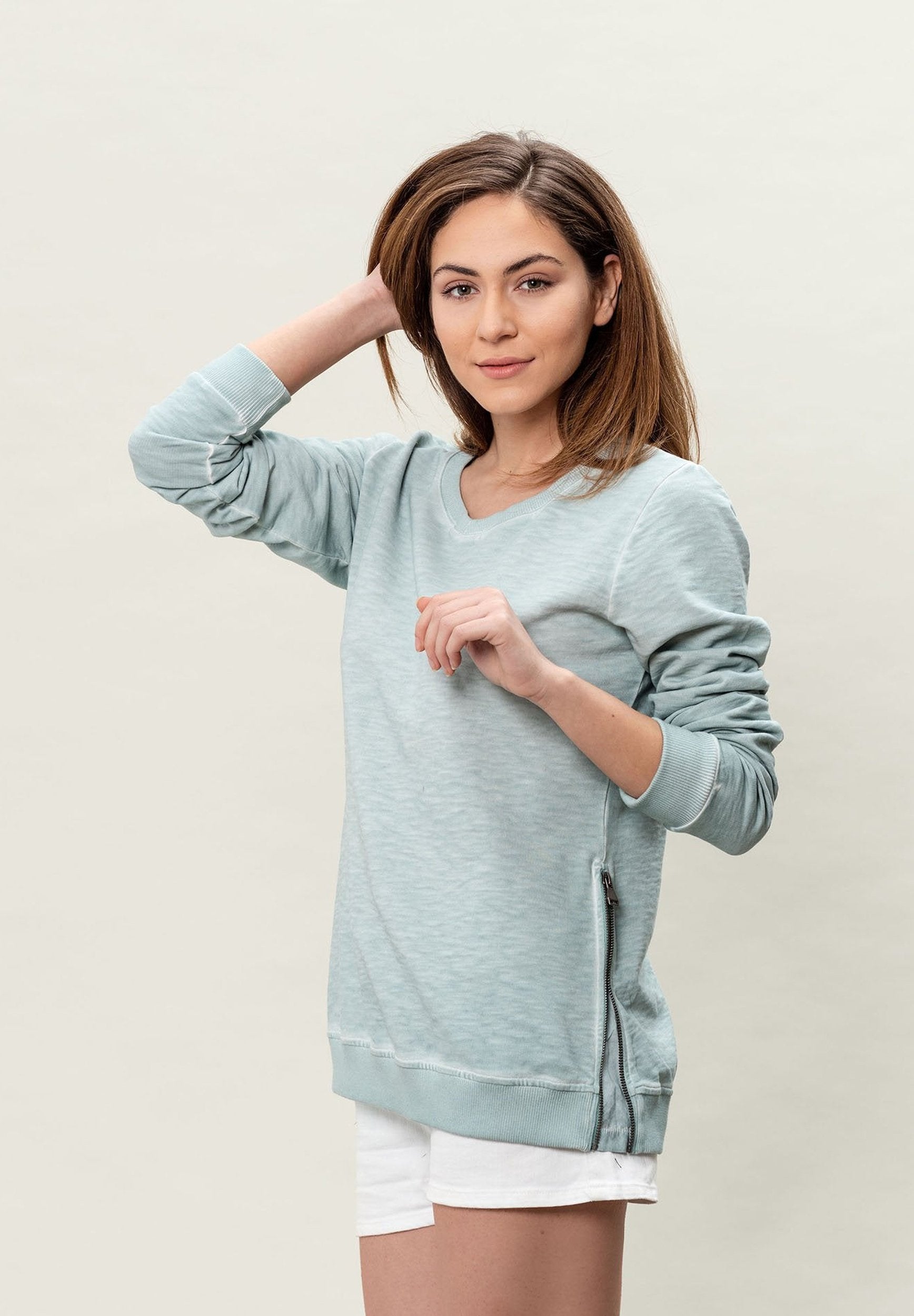 Sweatshirt aus Bo-Baumwolle in Cold-Dye-Effekt