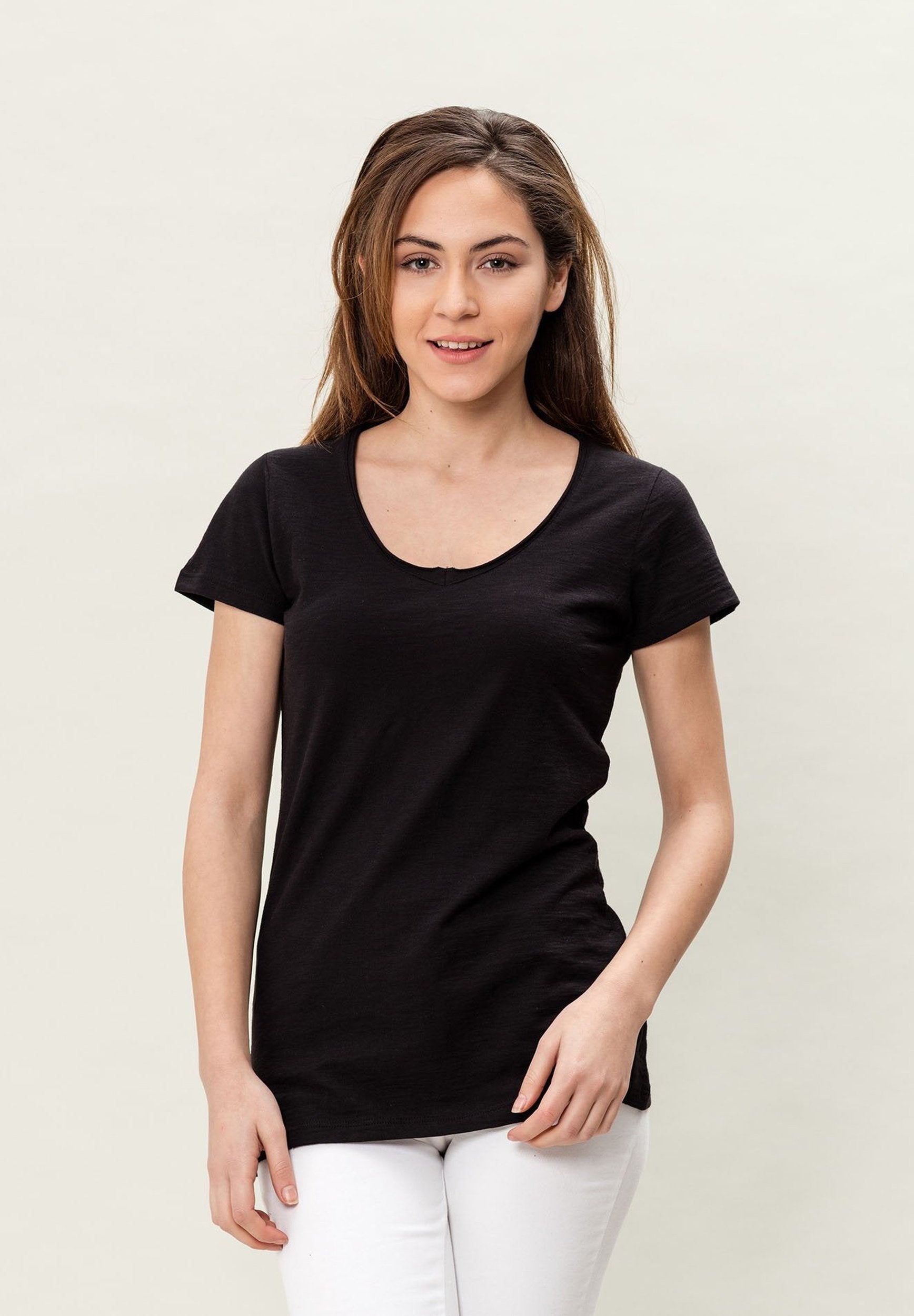 Damen Basic T-Shirt mit Brusttasche
