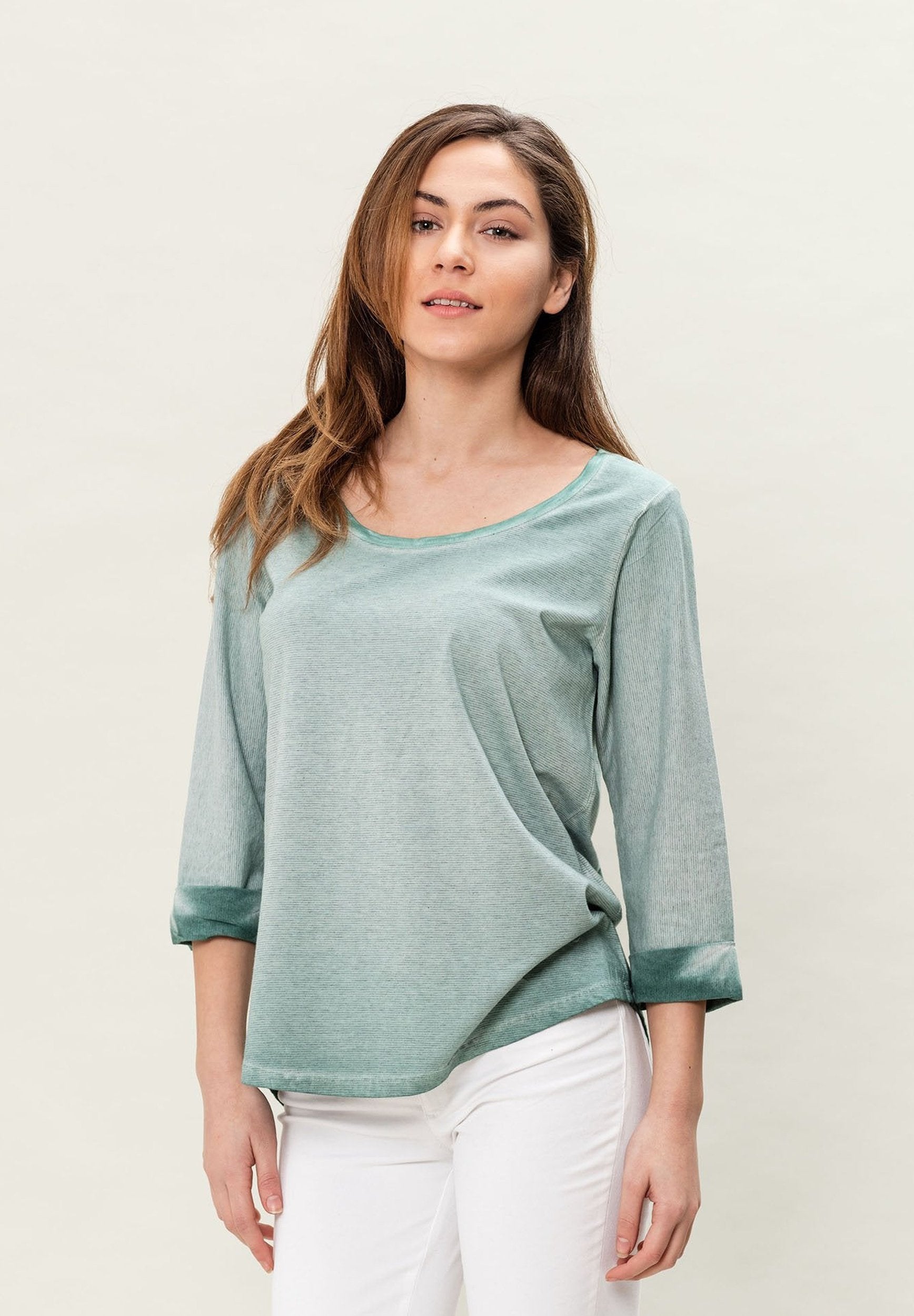 Damen Garment Dyed 3/4 Arm T-Shirt