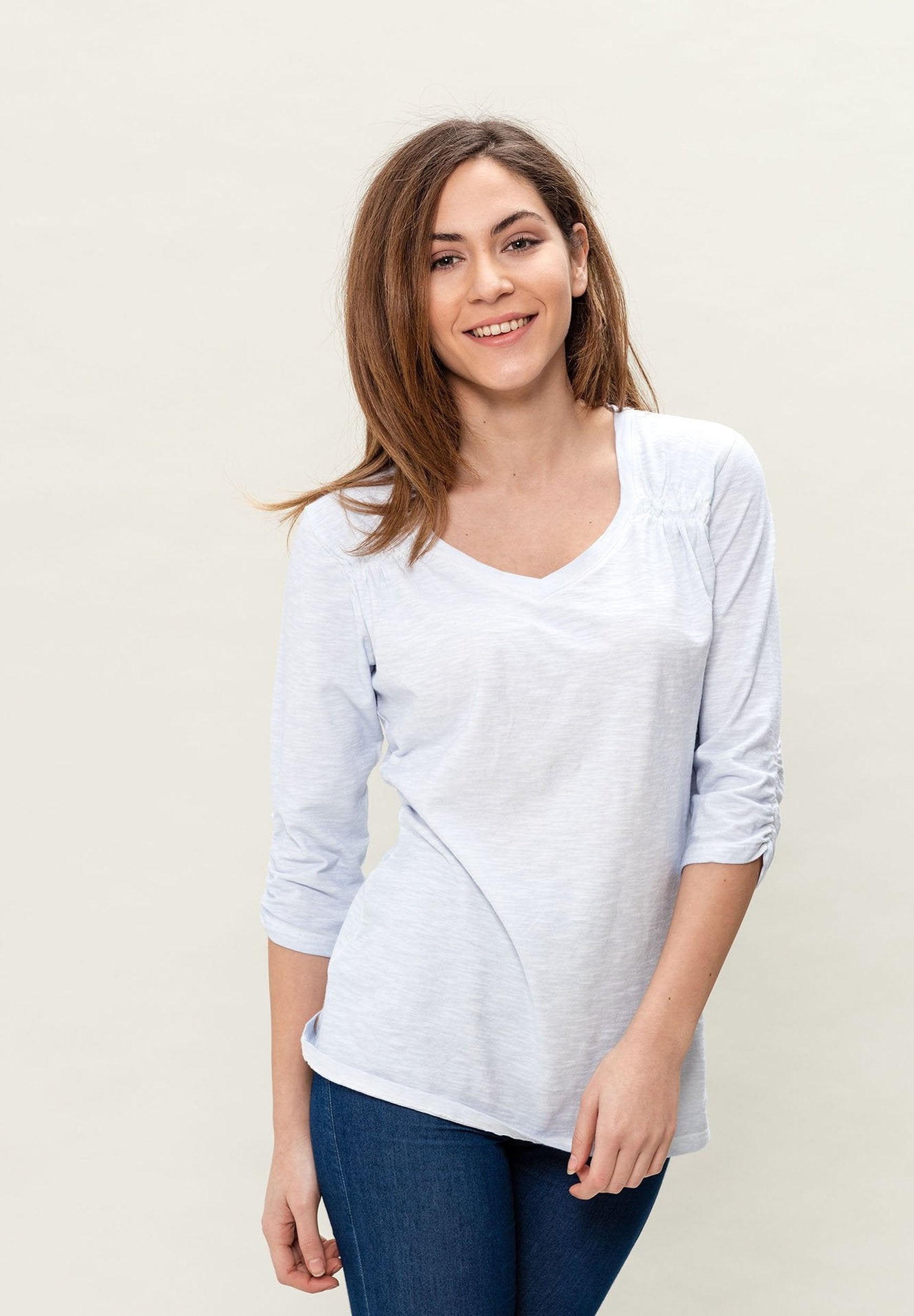 Damen Garment Dyed 3/4 Arm T-Shirt