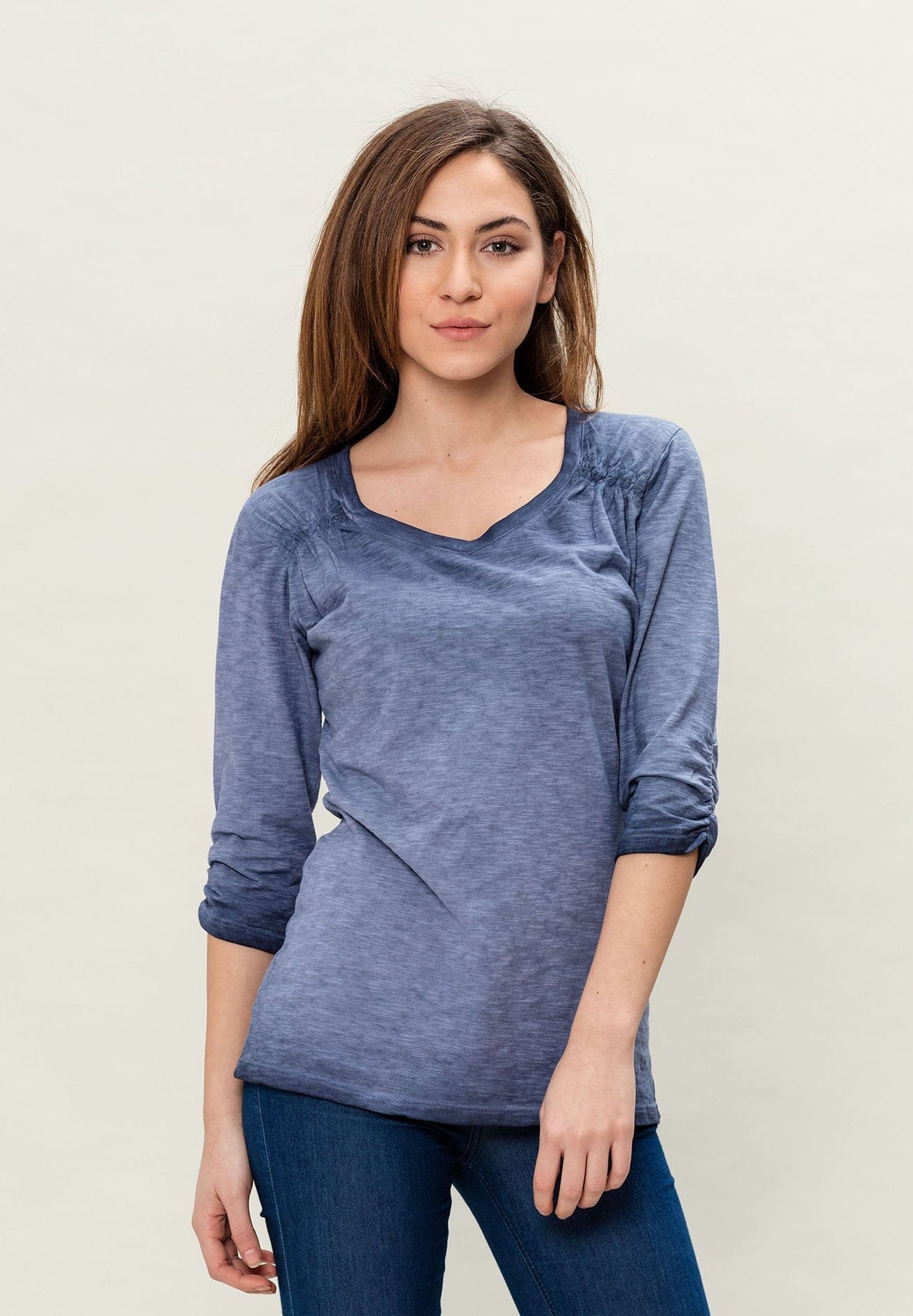 Damen Bio-Baumwolle 3/4 Arm T-shirt WOR3098 Indigo