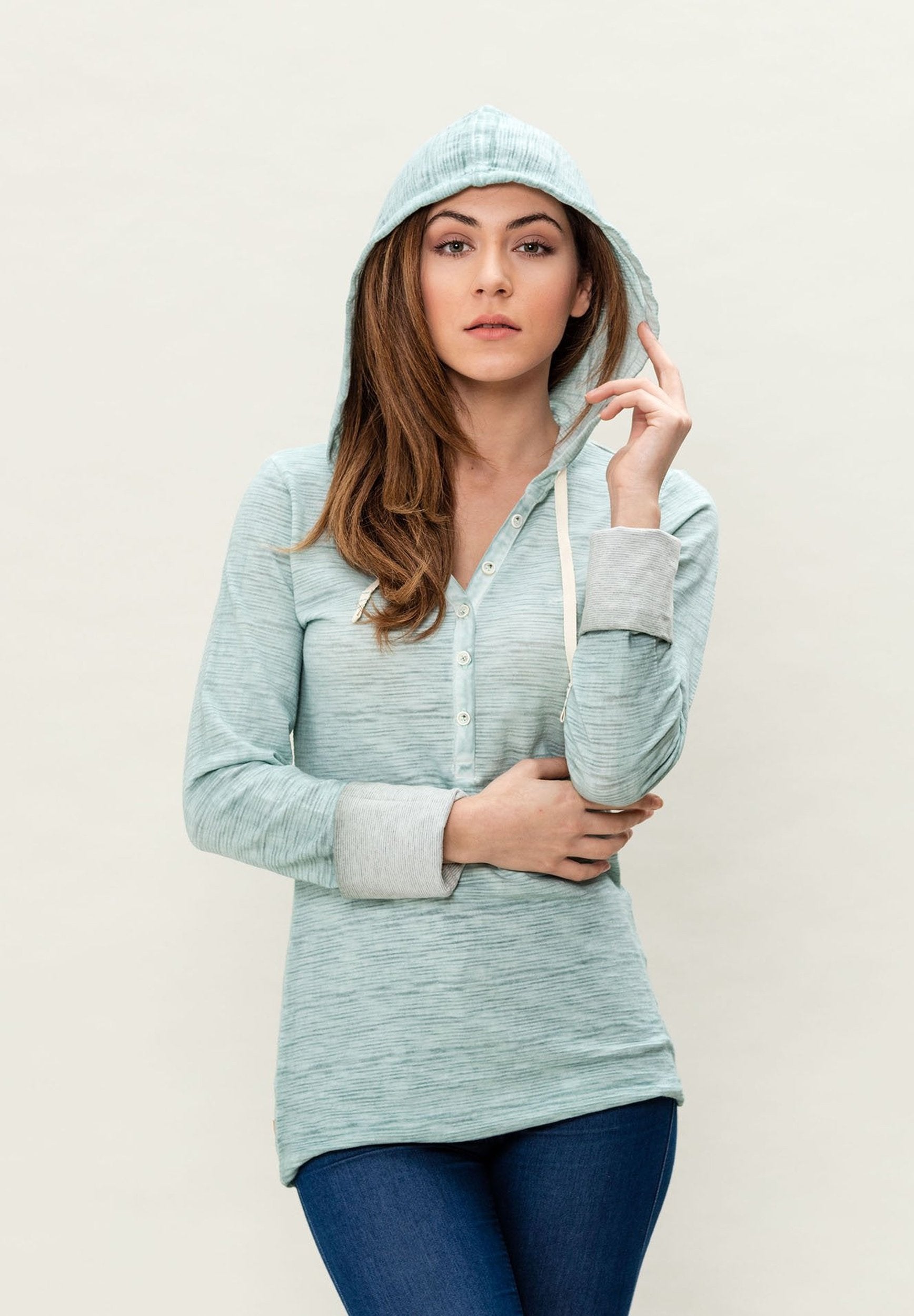 Damen Garment Dyed Langarm Kapuzenshirt