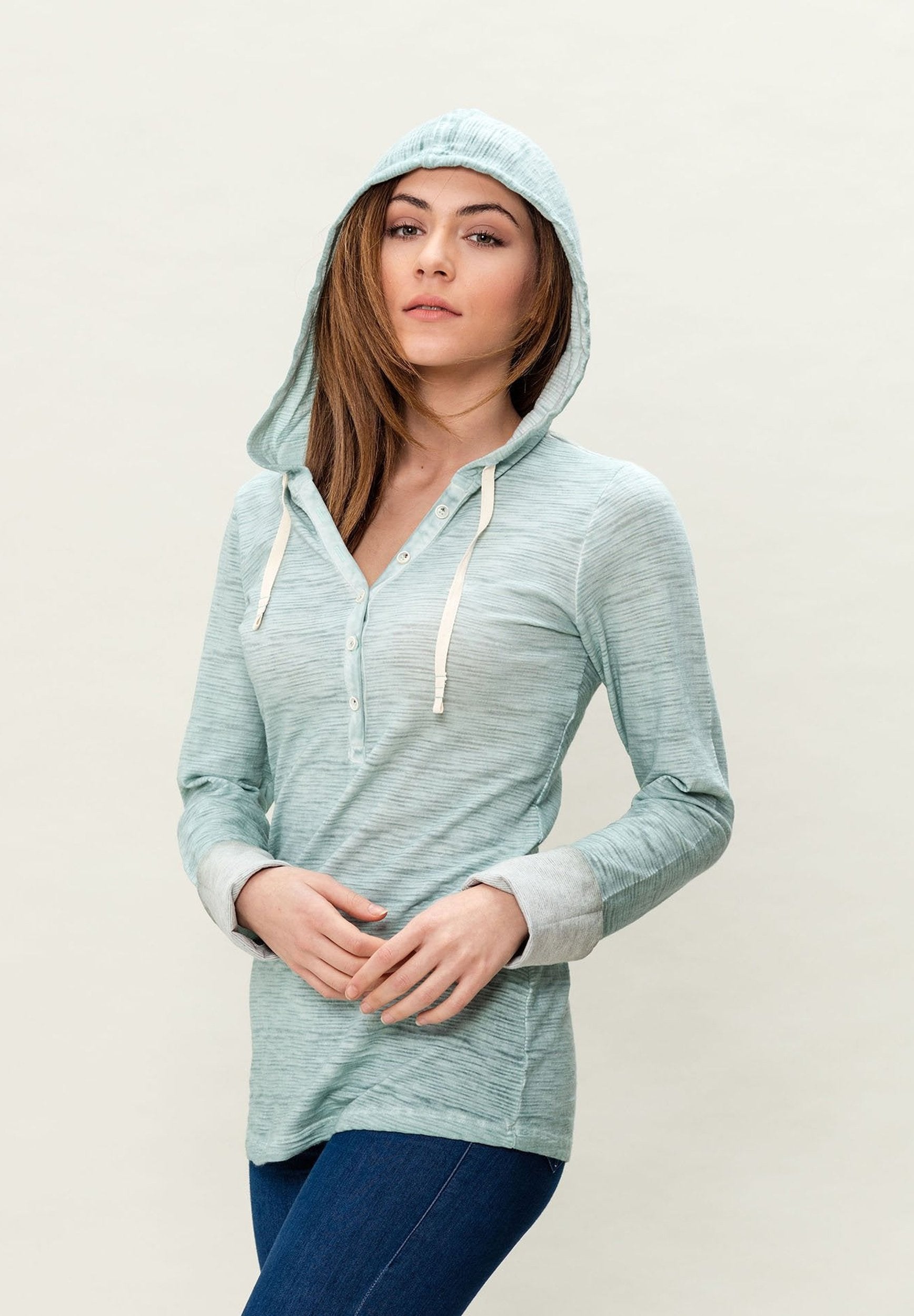 Damen Garment Dyed Langarm Kapuzenshirt