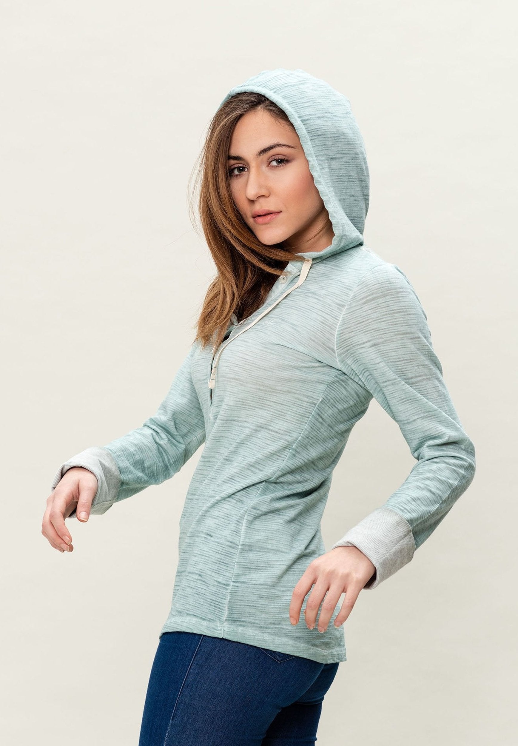 Damen Garment Dyed Langarm Kapuzenshirt