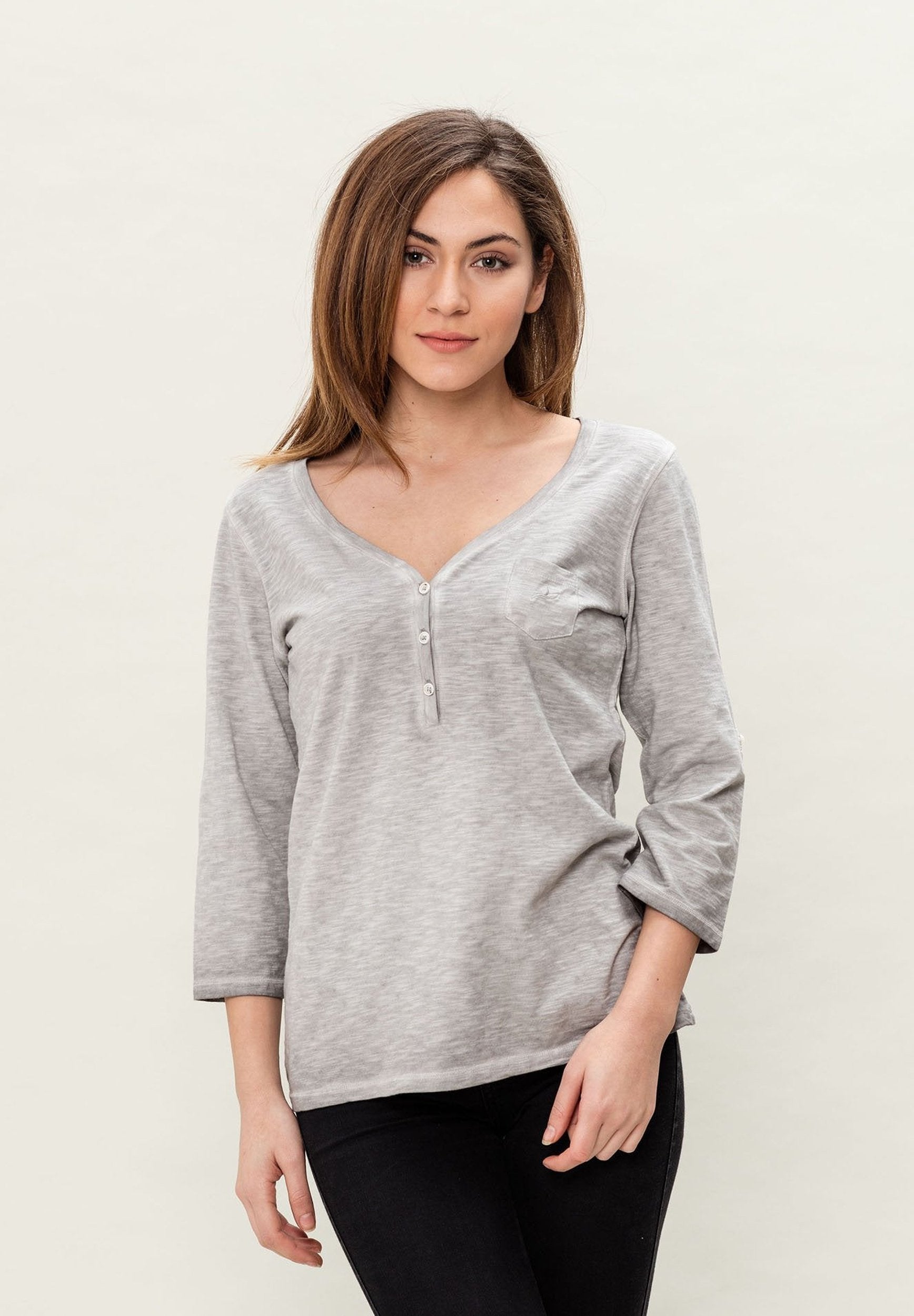 Damen Garment Dyed 3/4 Arm T-Shirt