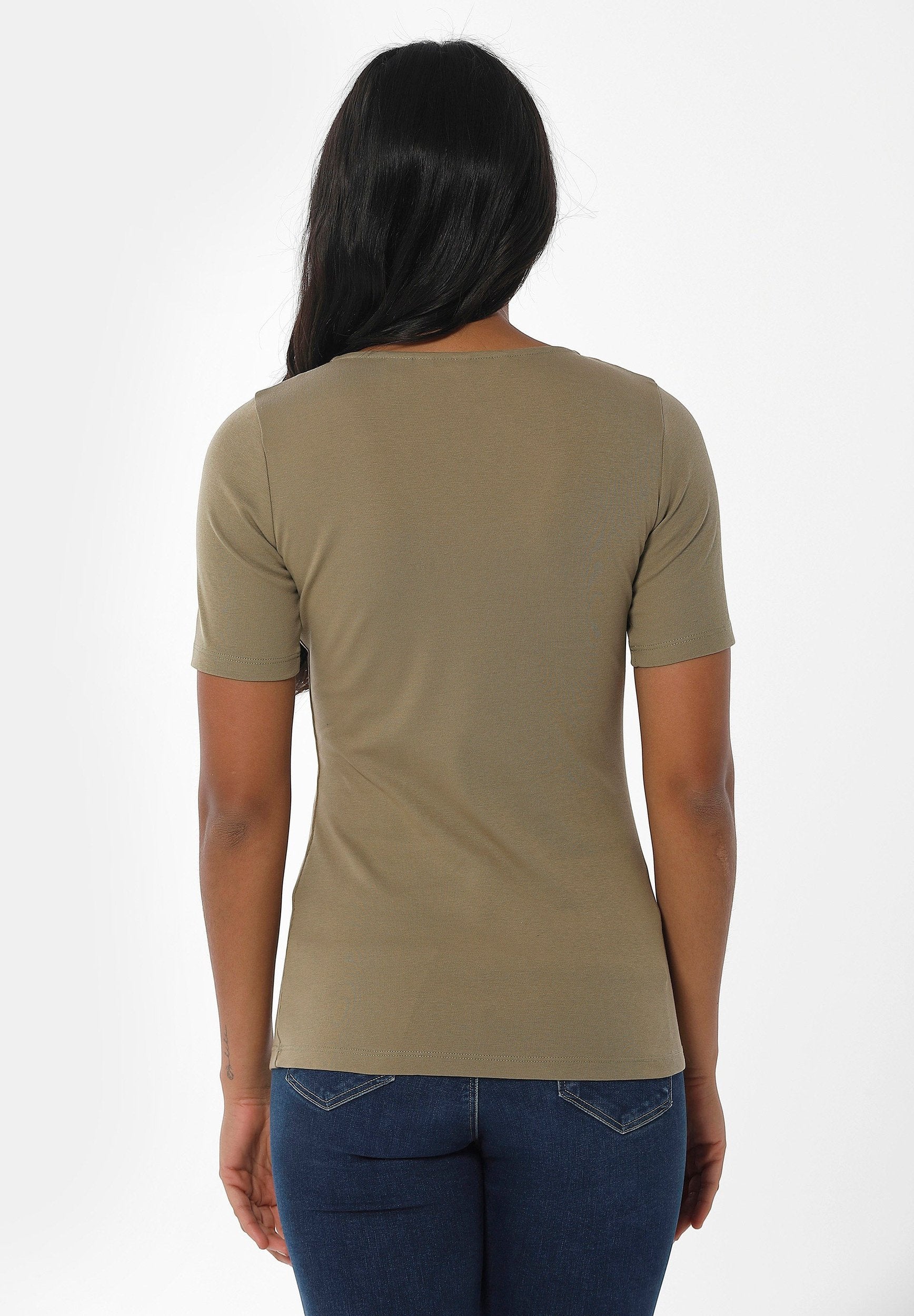 Geripptes T-Shirt aus Bio-Baumwolle mit V-Ausschnitt