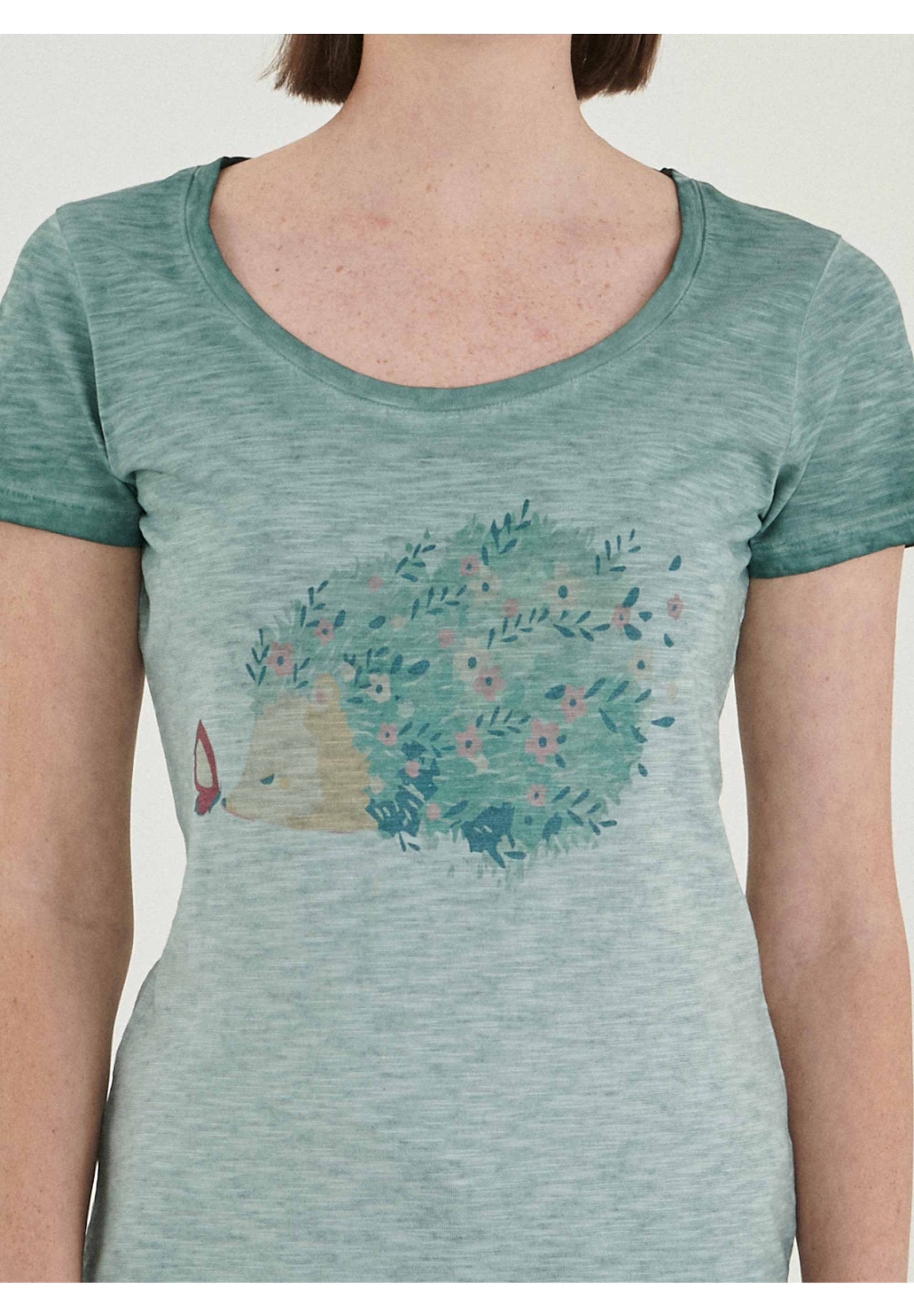 Garment Dyed T-Shirt aus Bio-Baumwolle mit Igel-Print