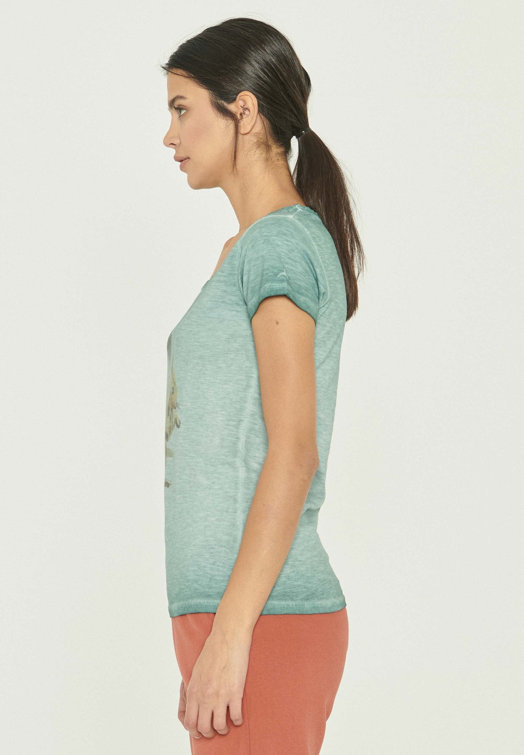 Garment Dyed T-Shirt aus Bio-Baumwolle mit Eichhörnchen-Print