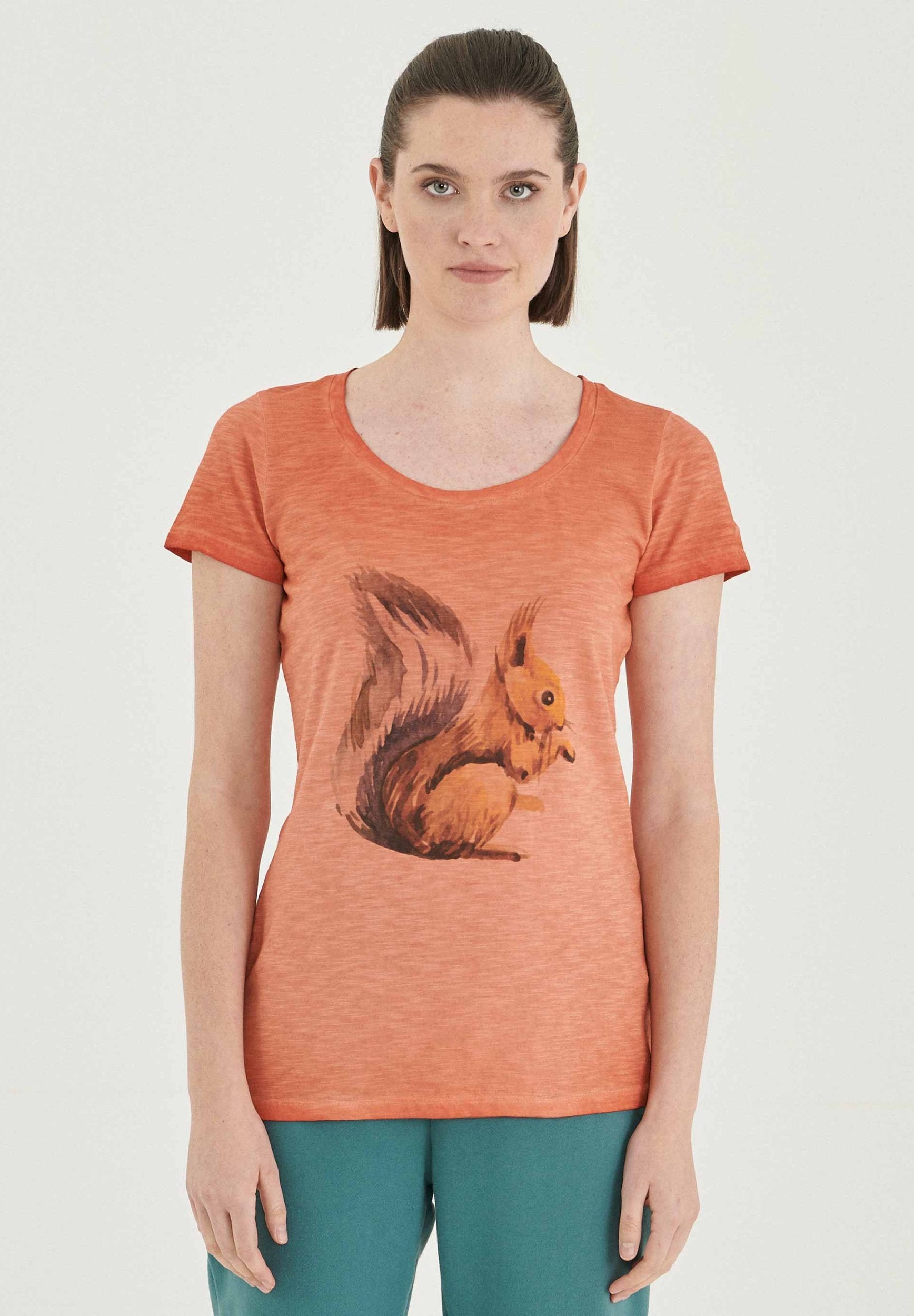 Garment Dyed T-Shirt aus Bio-Baumwolle mit Eichhörnchen-Print