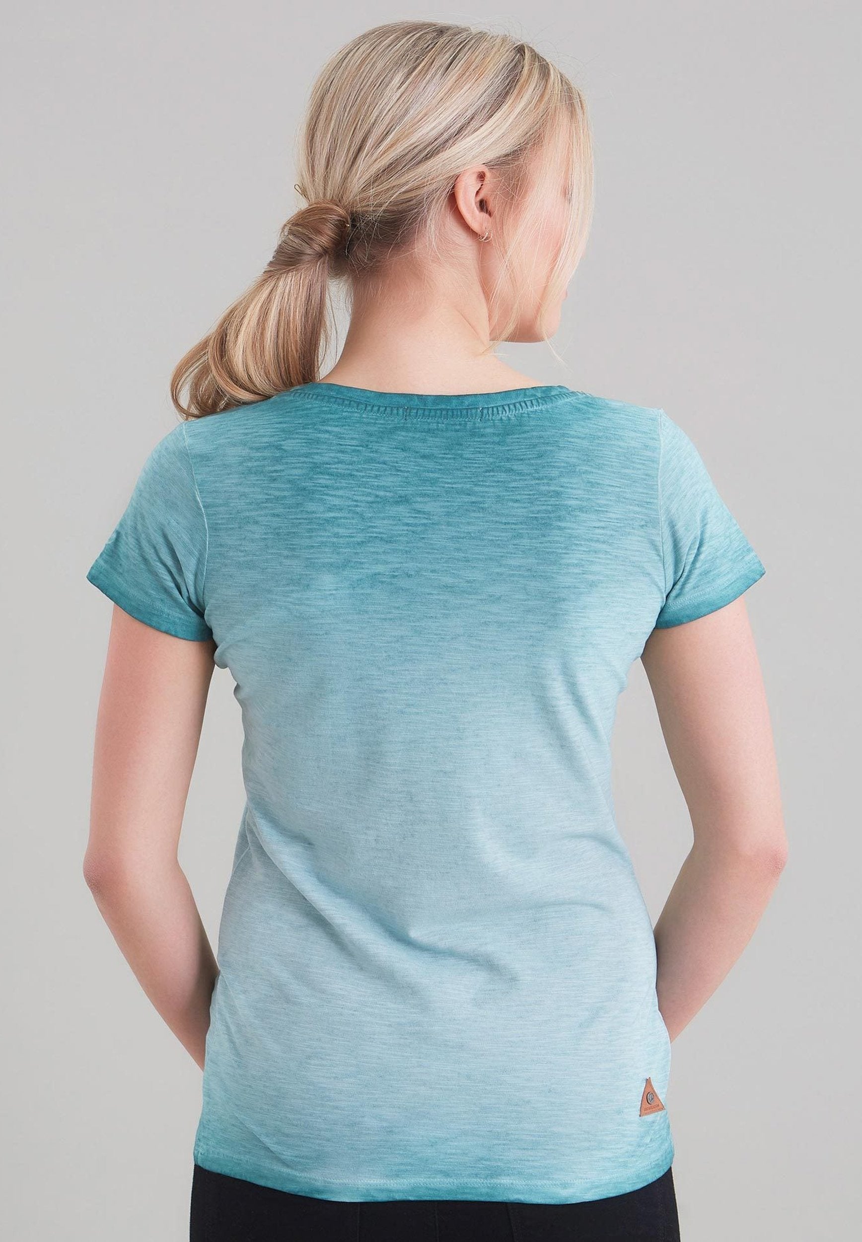 Damen Garment Dyed T-Shirt aus Bio-Baumwolle mit romantischen Blatt-Print WOR6003 Mossgreen