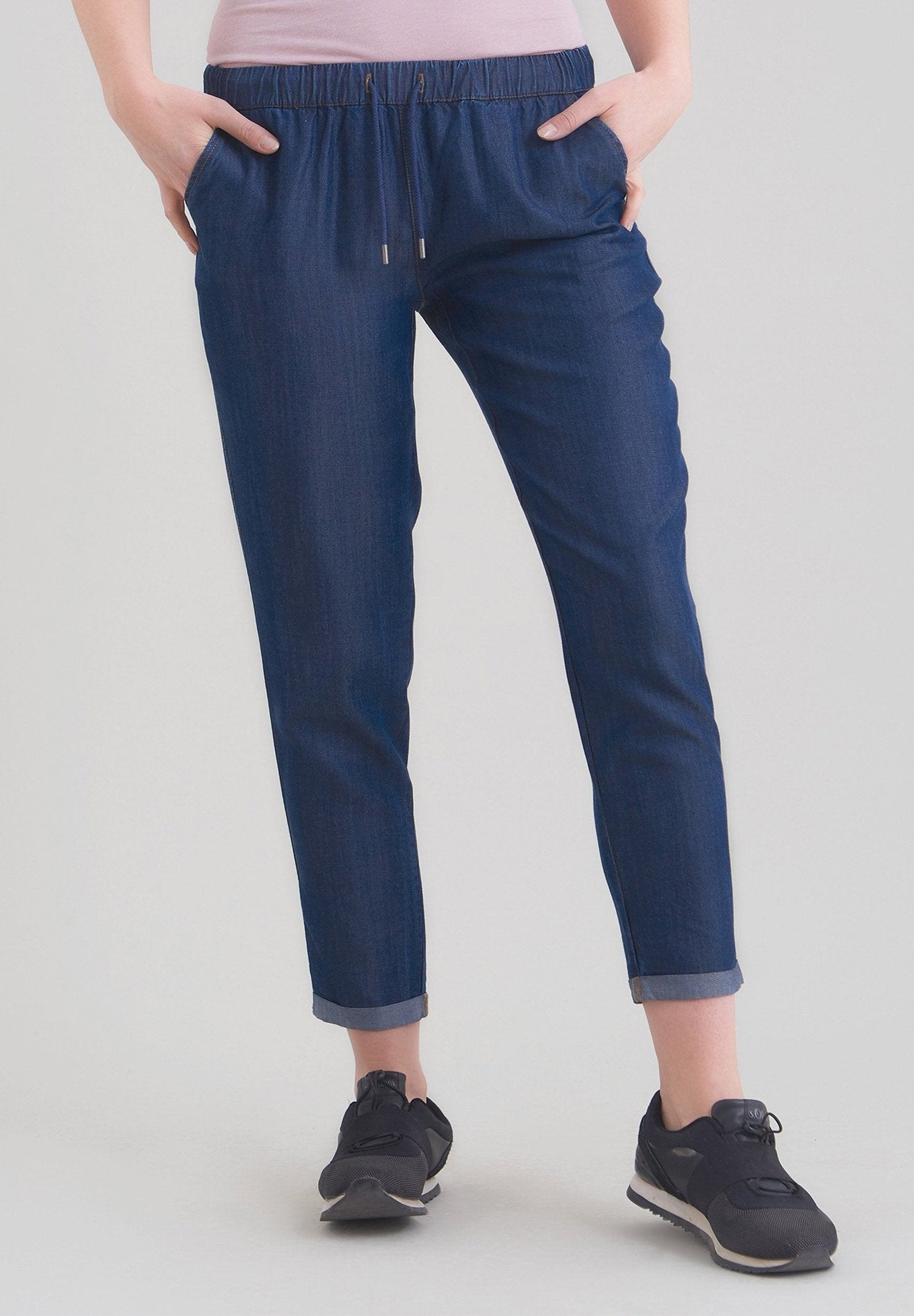 Damen TENCEL™ Lyocell Jeanshose mit Kordel und seitlichen Eingriffstaschen WOR6024 D.Denim