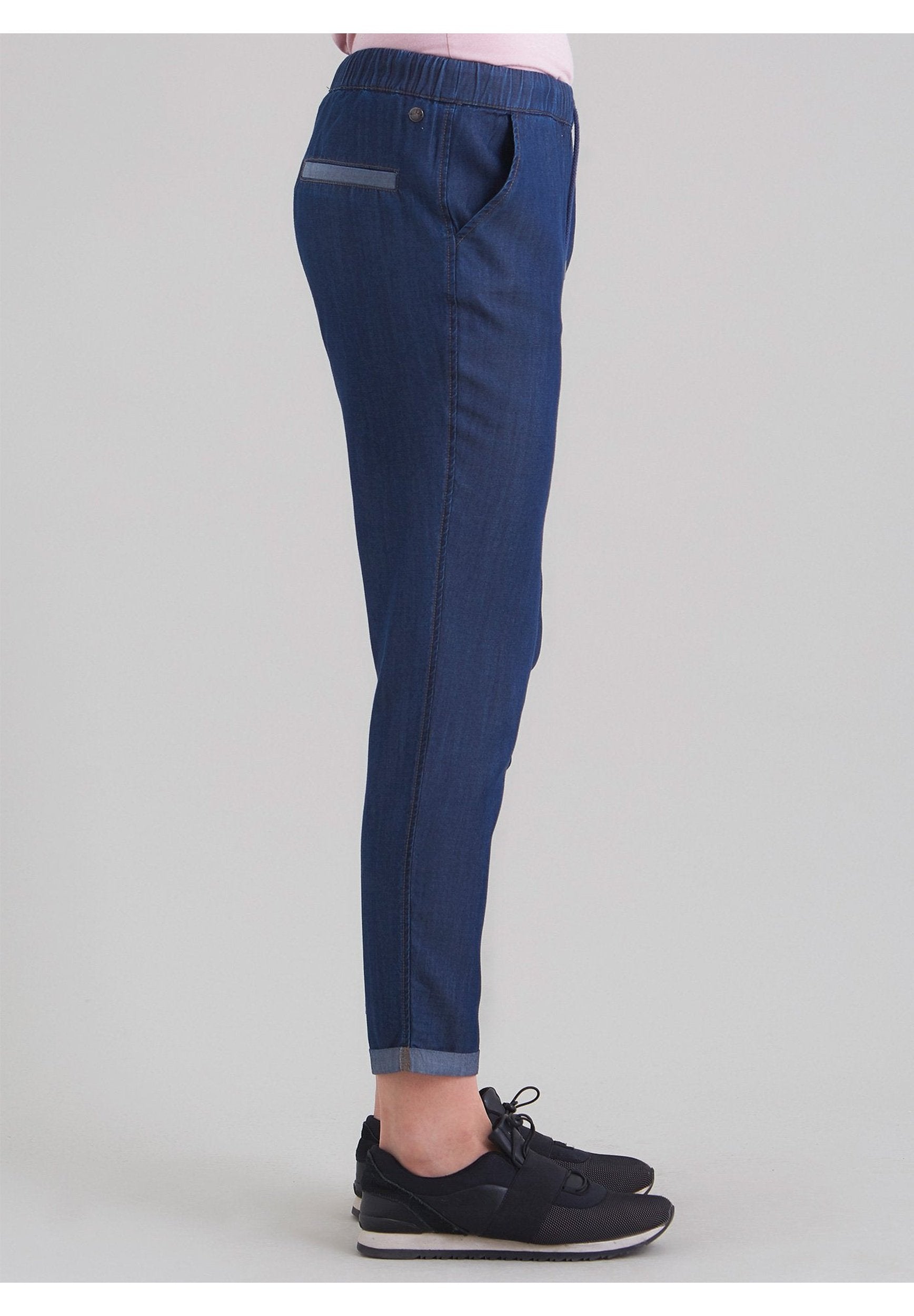Damen TENCEL™ Lyocell Jeanshose mit Kordel und seitlichen Eingriffstaschen WOR6024 D.Denim