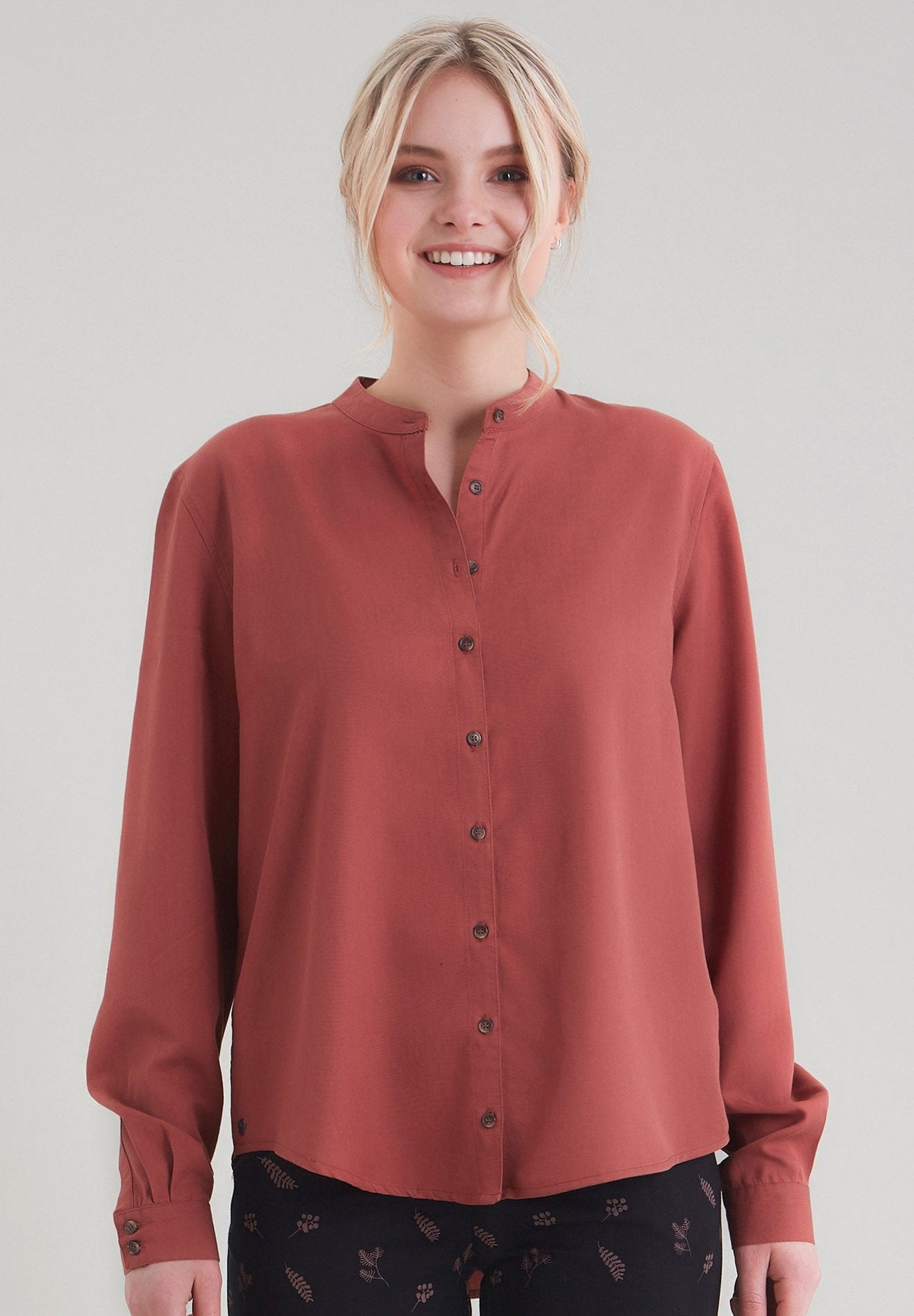 Damen TENCEL™ Lyocell Langarm Bluse WOR6039 terracotta
