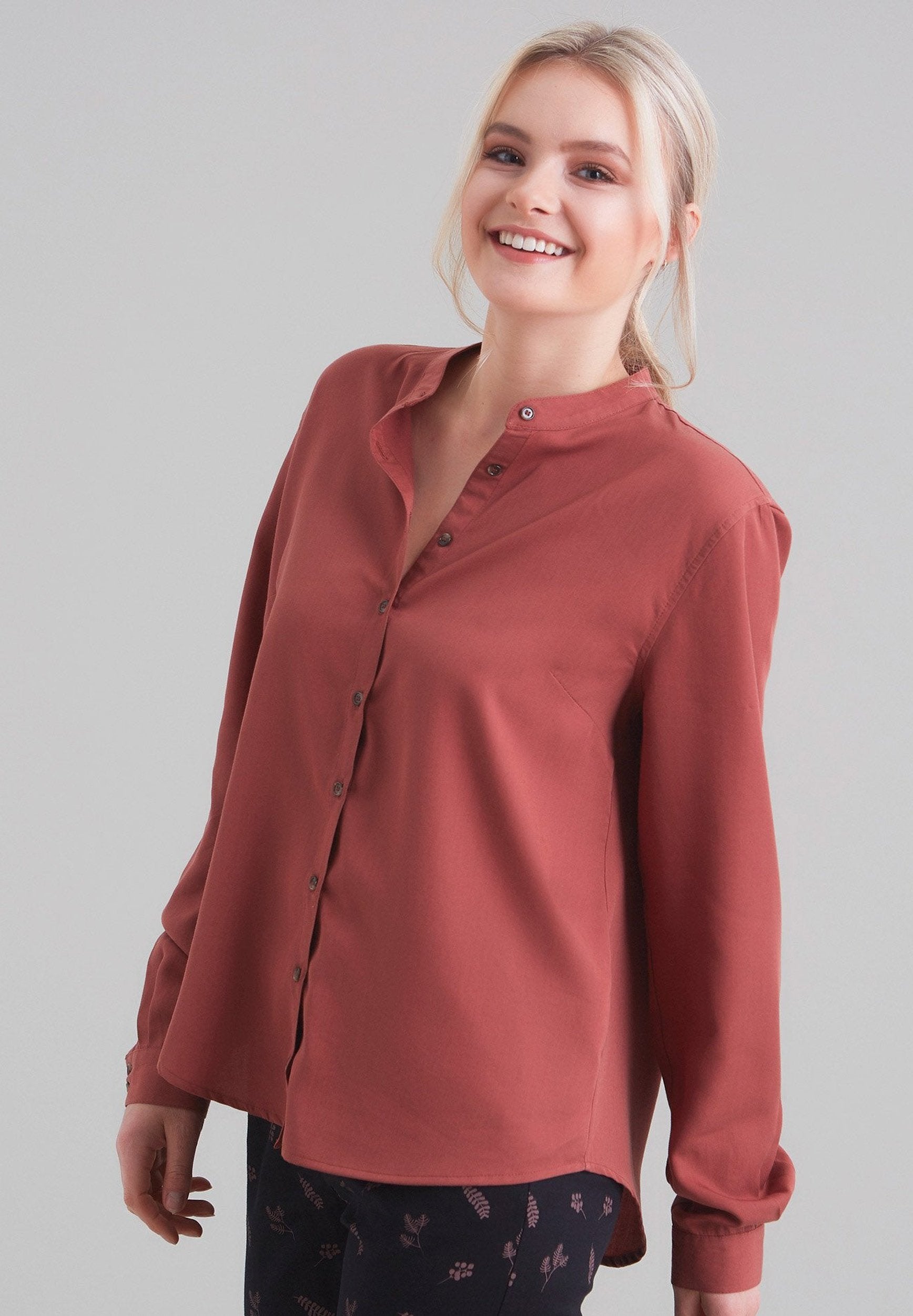 Damen TENCEL™ Lyocell Langarm Bluse WOR6039 terracotta