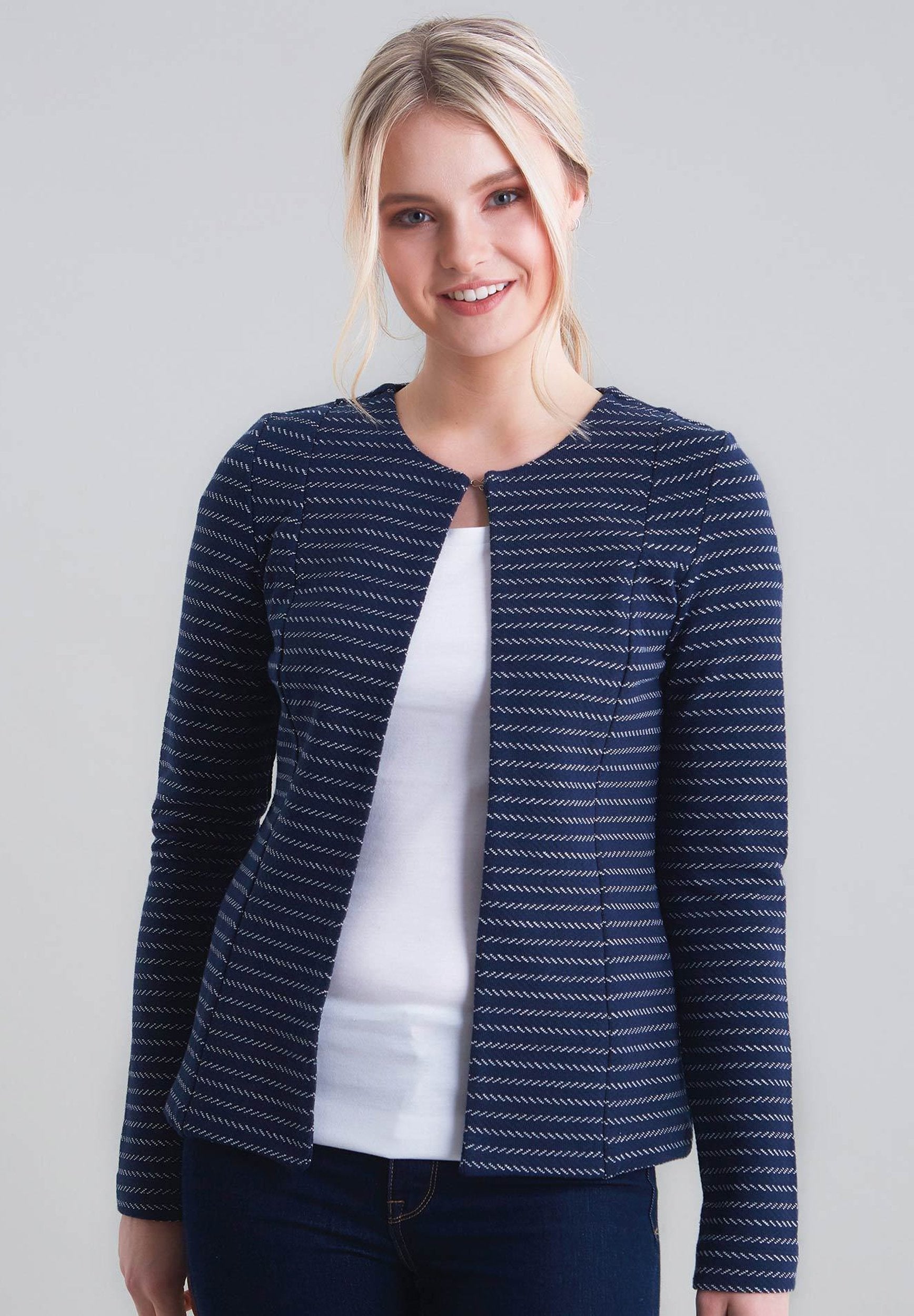 Damen Blazer mit streifen design aus Bio-Baumwolle WOR6181 Navy & Off White