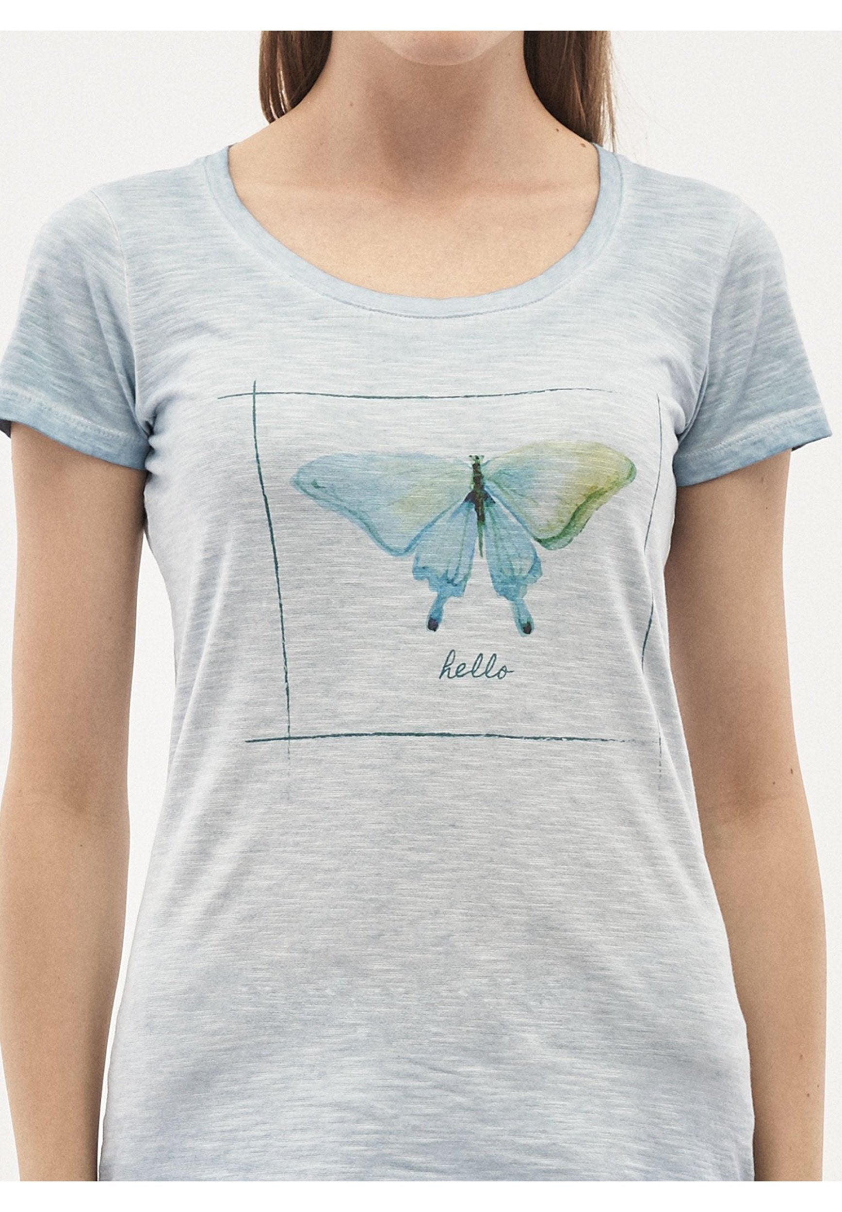 Garment Dyed T-Shirt aus Bio-Baumwolle mit Schmetterling-Print