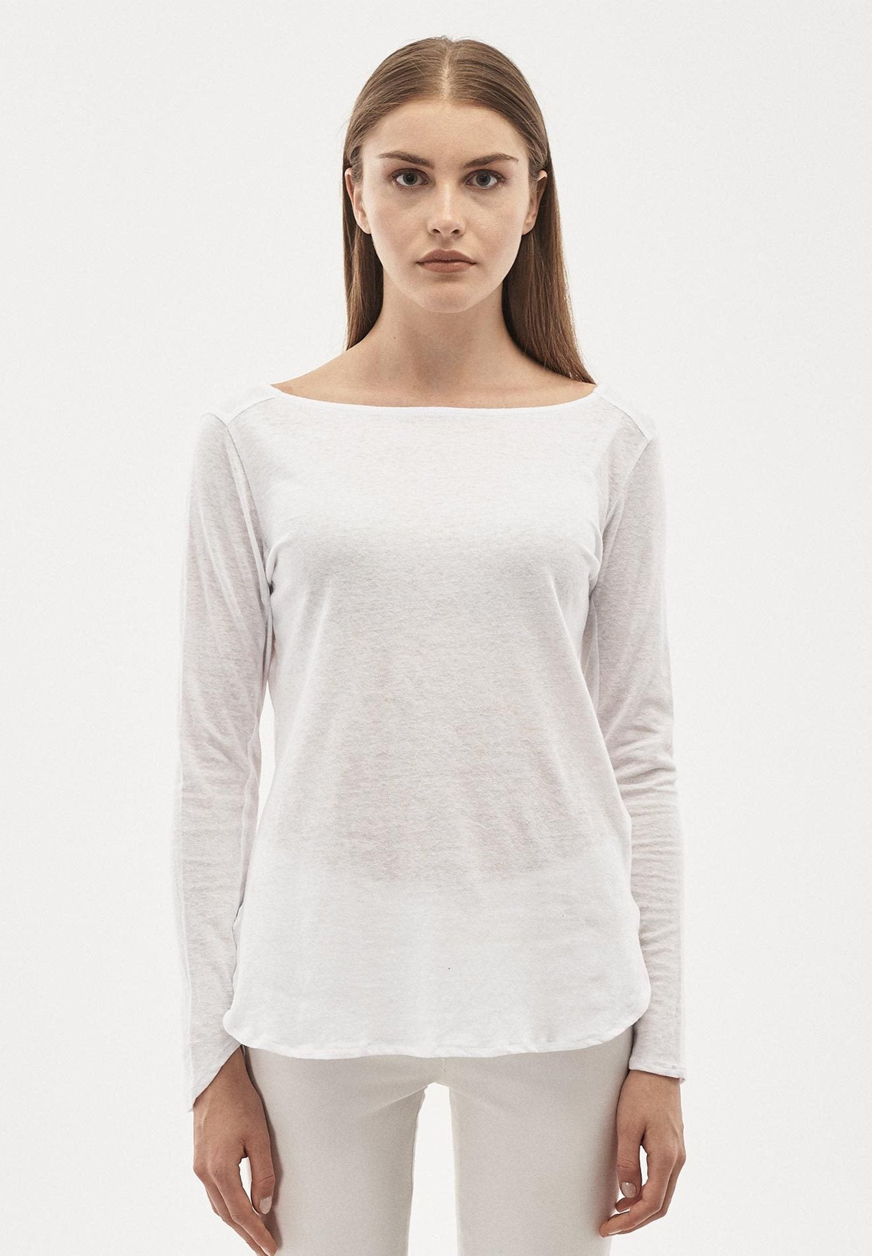 Damen Langarmshirt aus Leinen-Bio-Baumwolle-Mix mit Seitenschlitzen