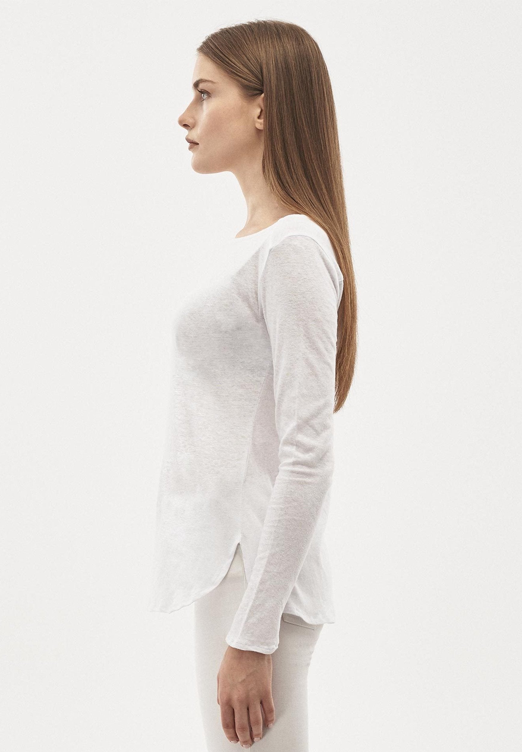 Langarmshirt aus Leinen-Bio-Baumwolle-Mix mit Seitenschlitzen