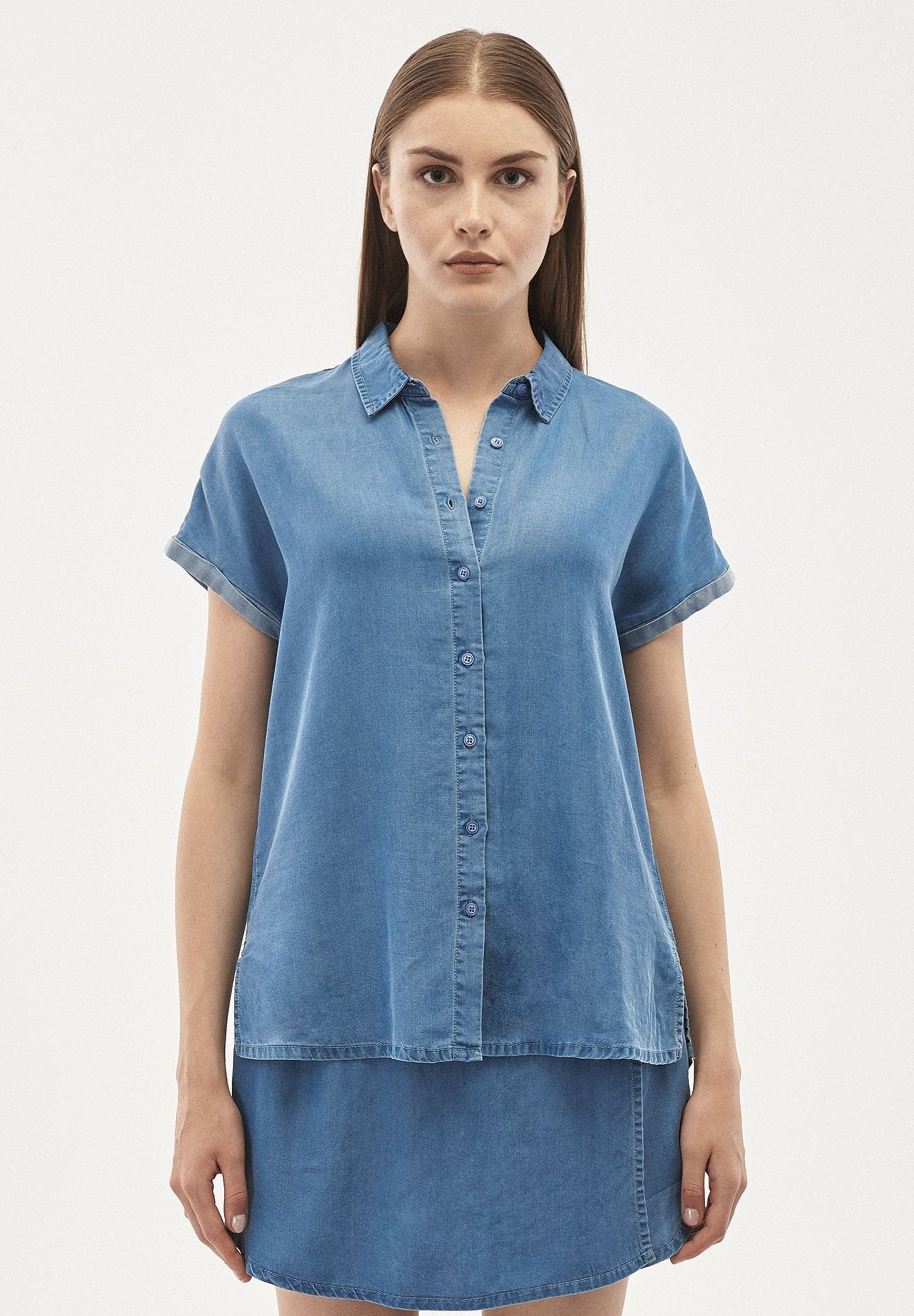 Damen Bluse aus TENCEL™ Lyocell Denim mit Umlegekragen
