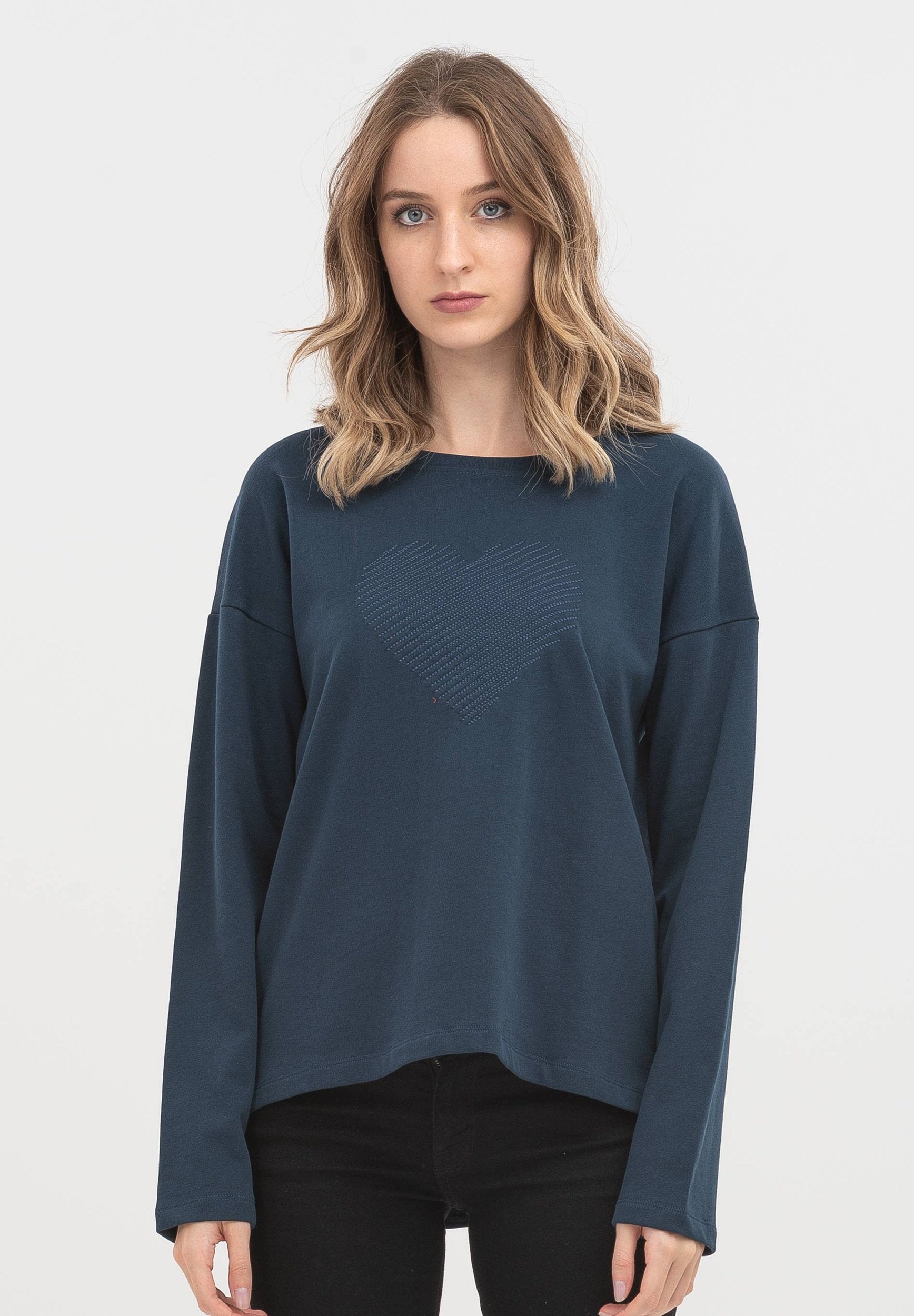 Sweatshirt aus Bio-Baumwolle mit Herz Stickerei