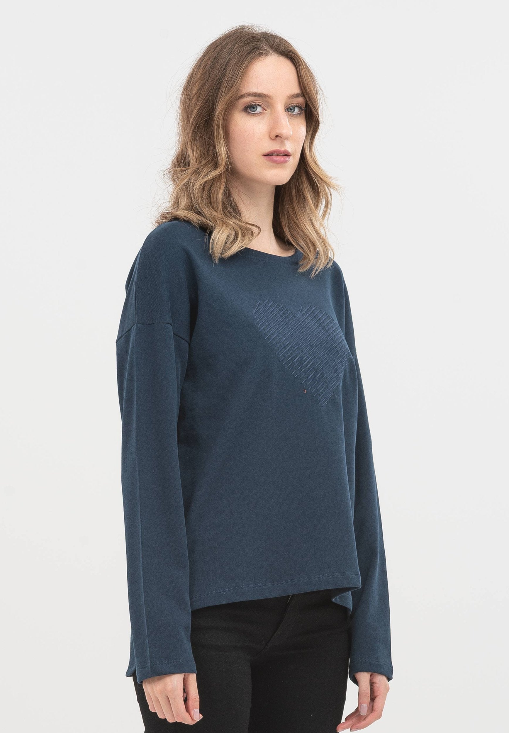 Sweatshirt aus Bio-Baumwolle mit Herz Stickerei