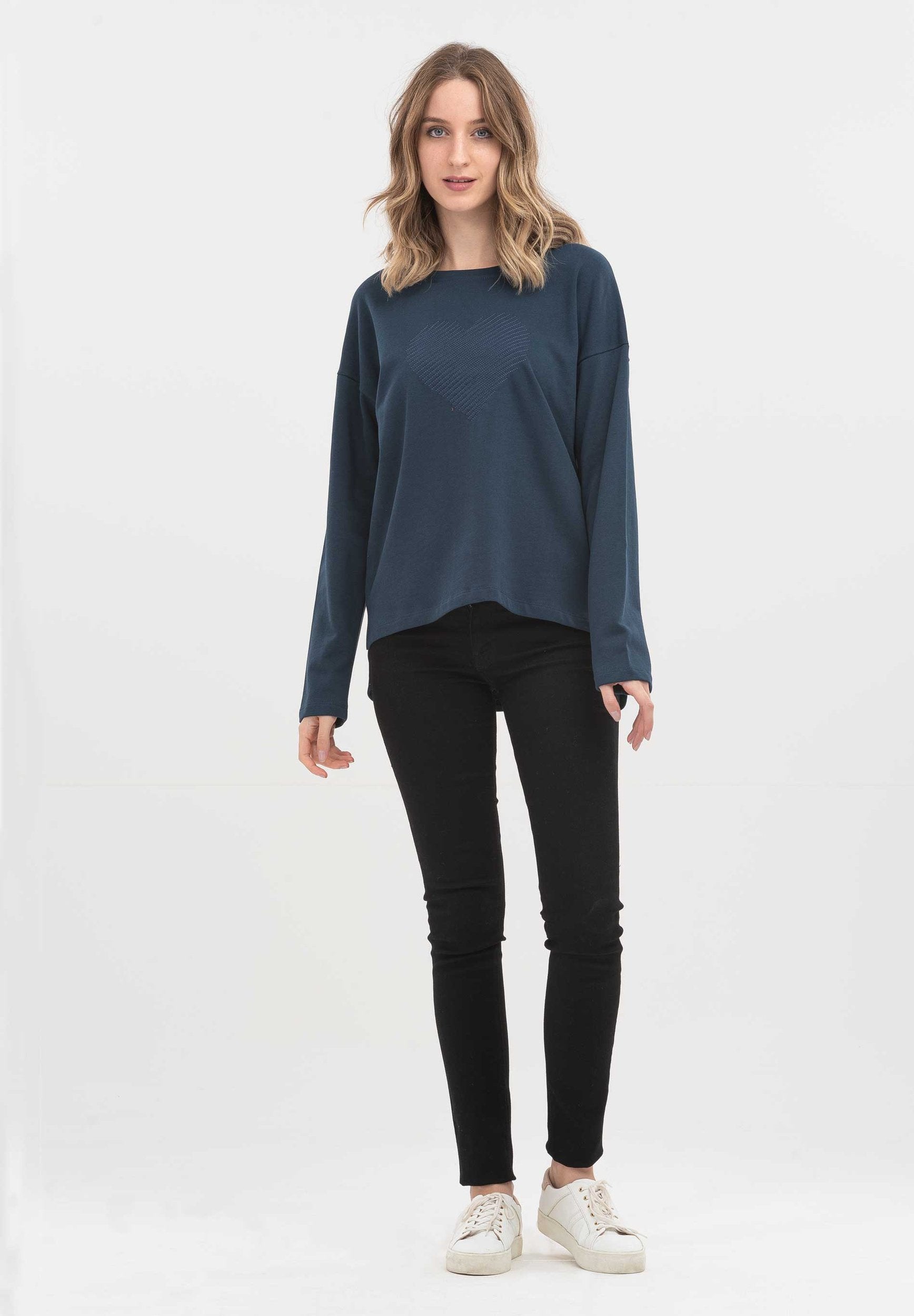 Sweatshirt aus Bio-Baumwolle mit Herz Stickerei
